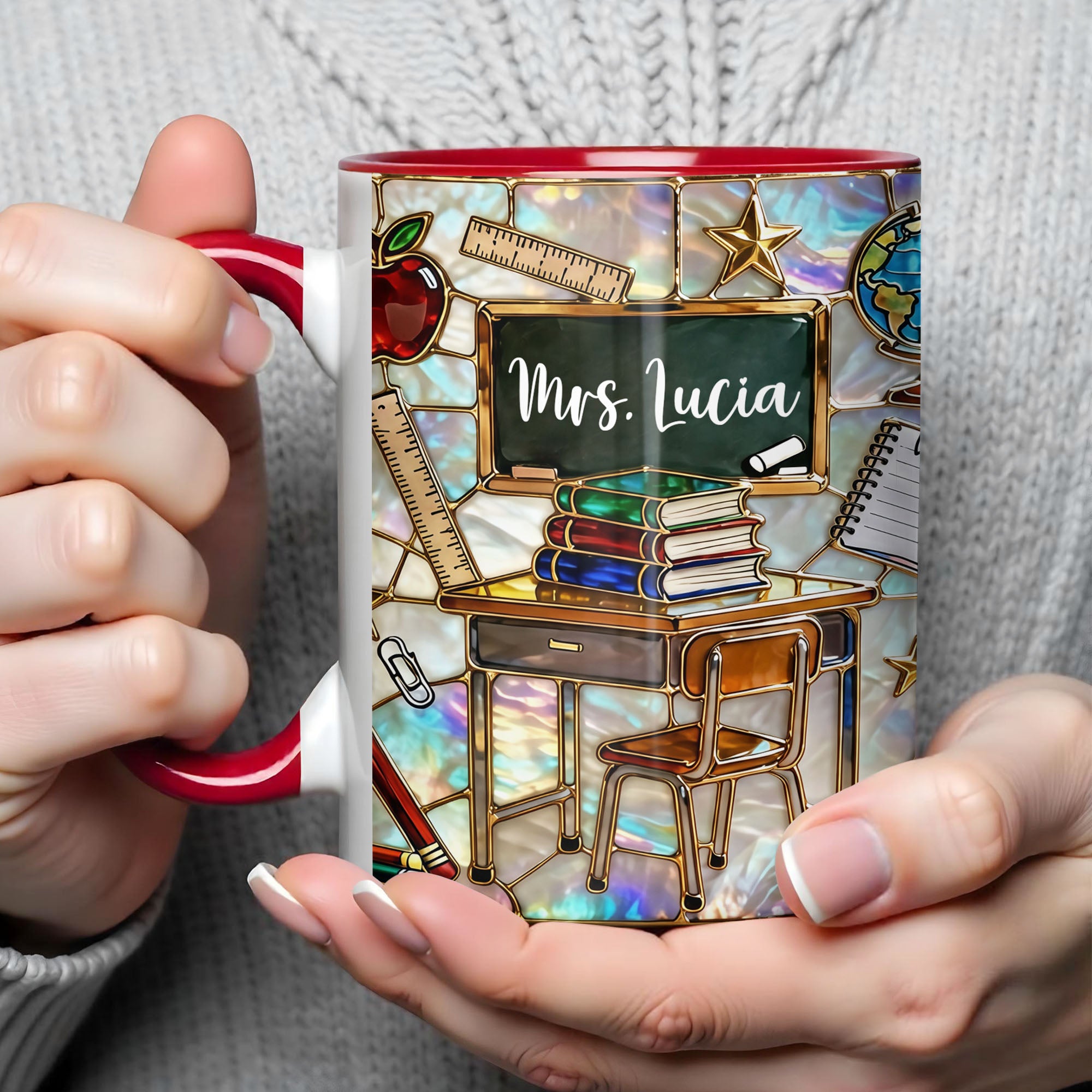 Personalized Teacher Desk With Books And School Supplies Accent Mug Teacher Gifts - Image 4