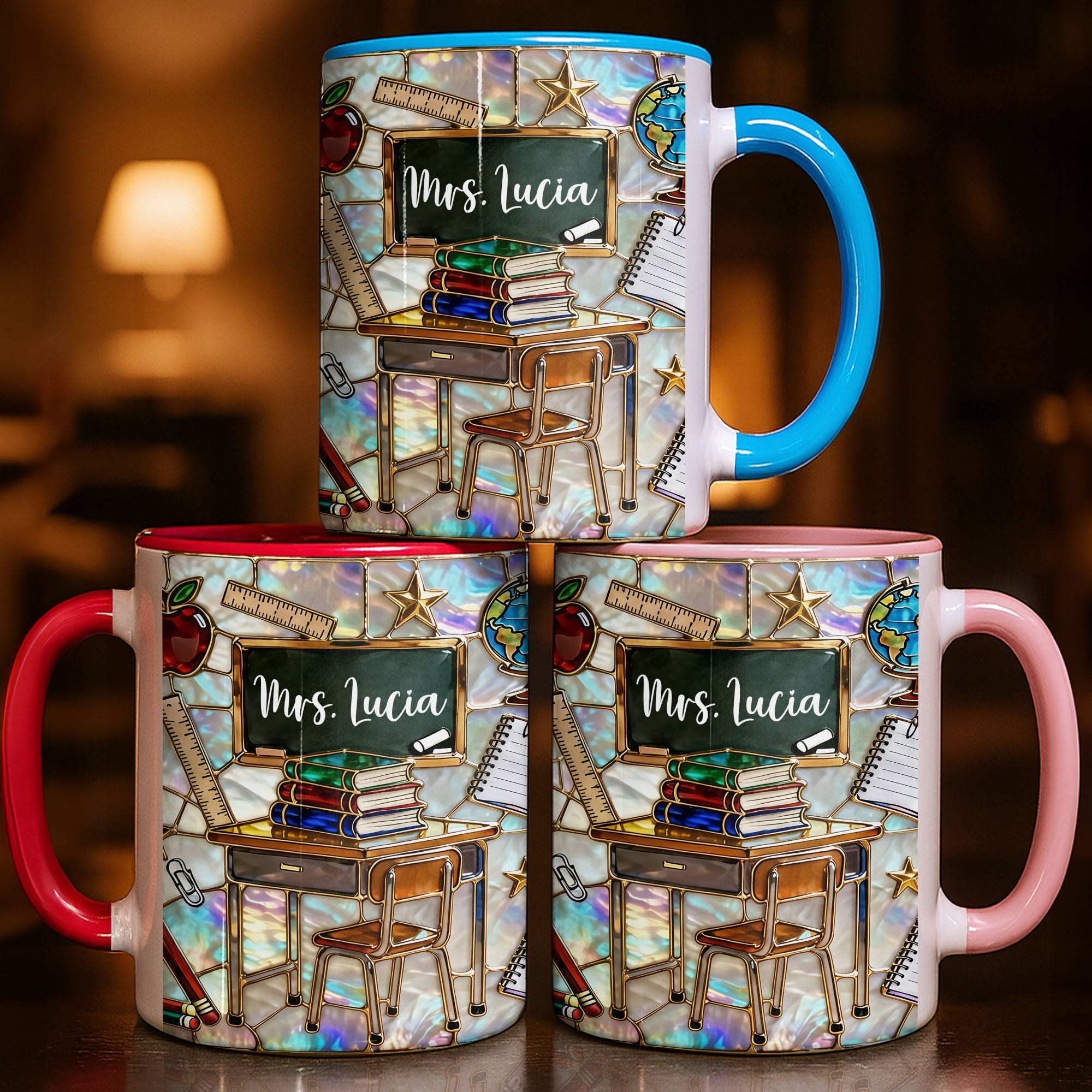 Personalized Teacher Desk With Books And School Supplies Accent Mug Teacher Gifts - Image 2