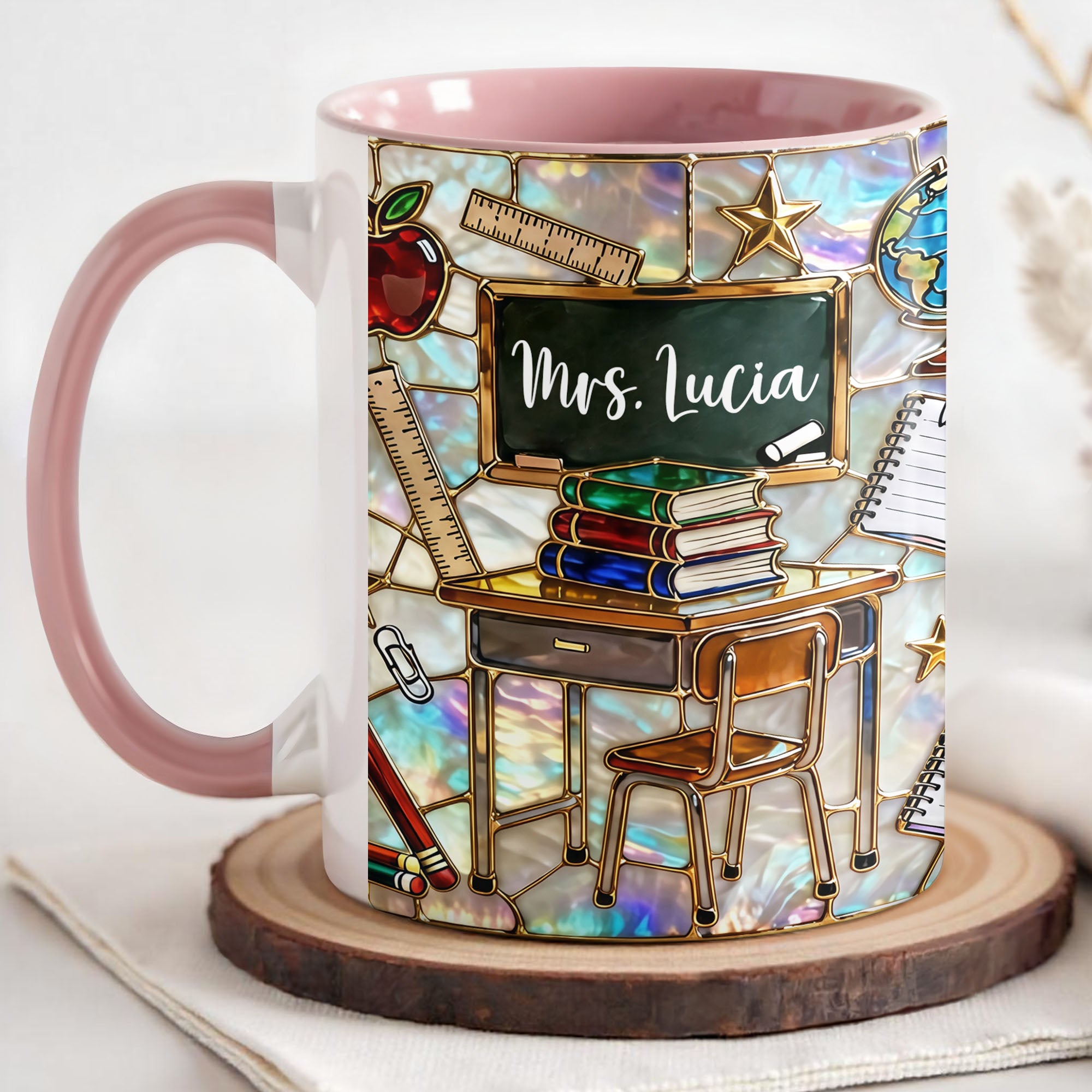 Personalized Teacher Desk With Books And School Supplies Accent Mug Teacher Gifts - Image 3