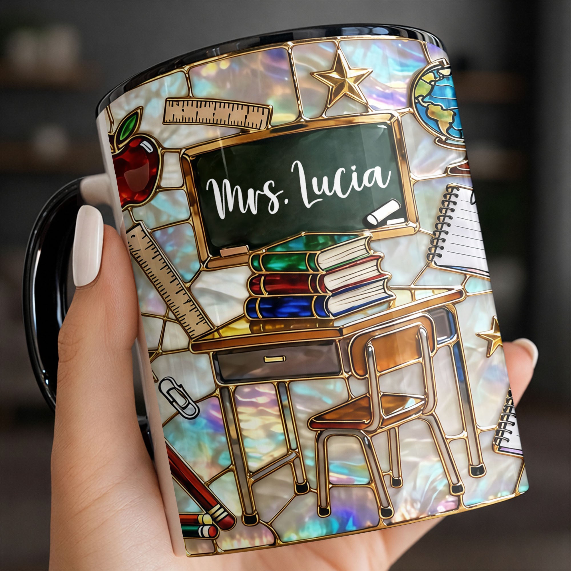 Personalized Teacher Desk With Books And School Supplies Accent Mug Teacher Gifts - Image 5