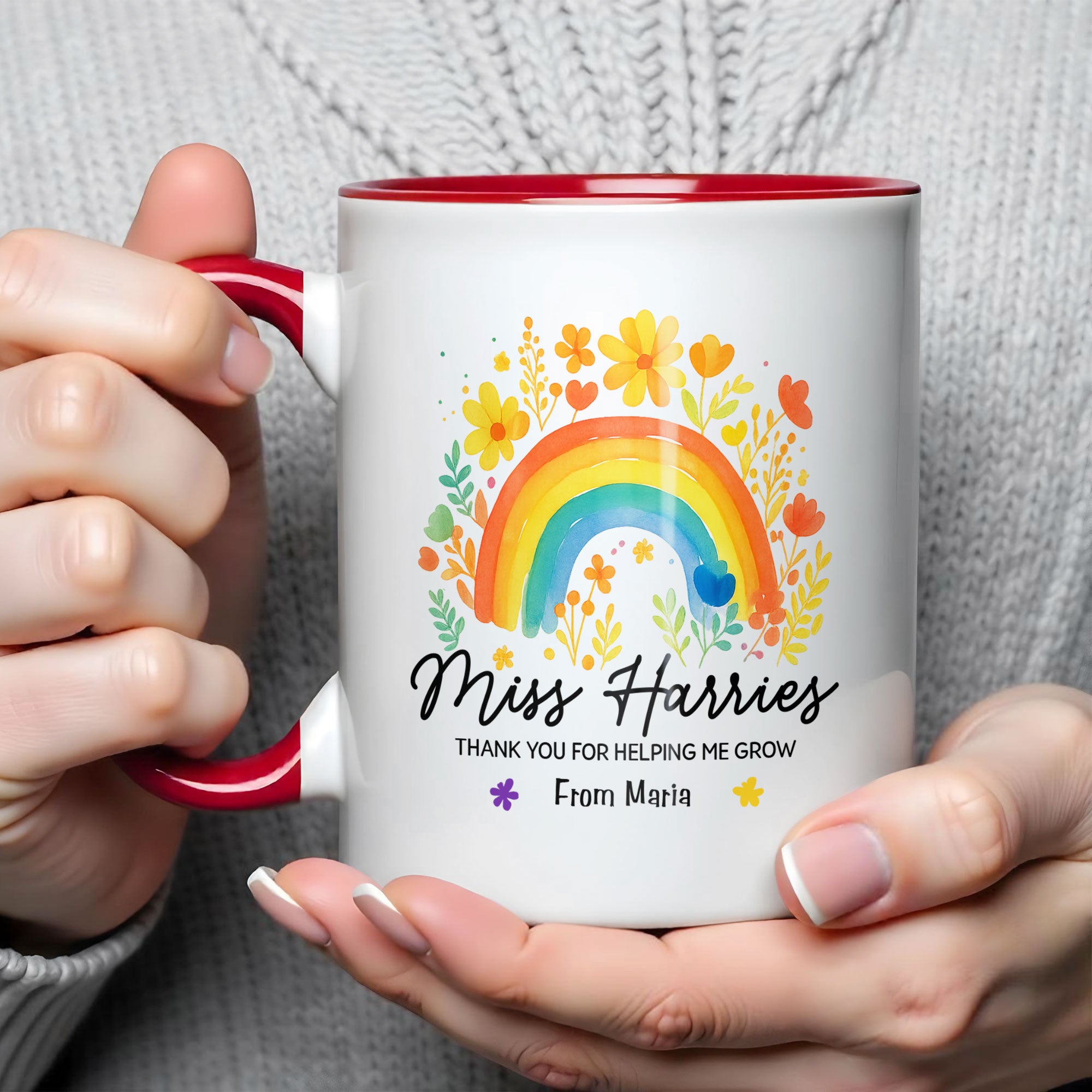 Personalized Thank You For Helping Me Grow Accent Mug Best Gifts For Teacher - Image 3