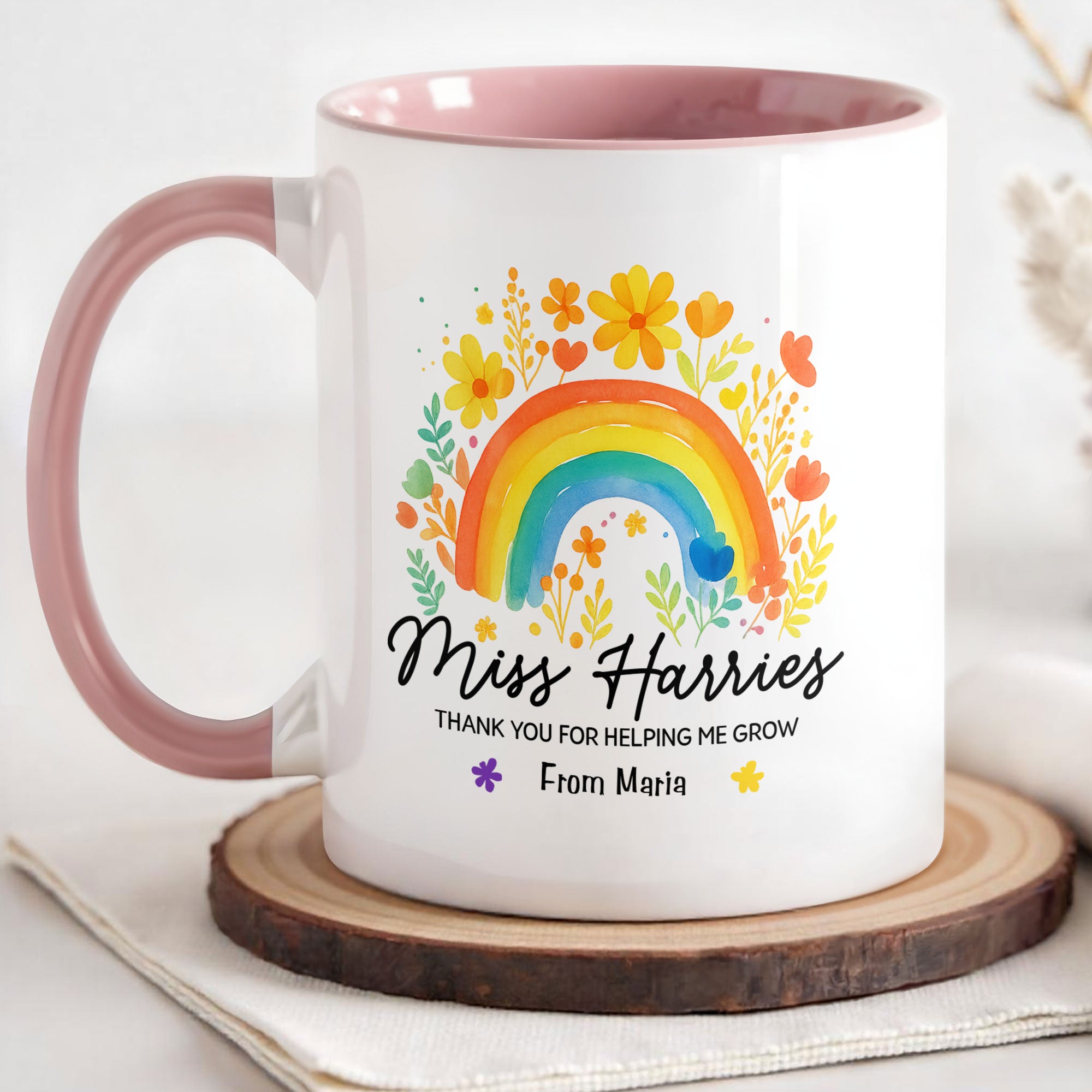 Personalized Thank You For Helping Me Grow Accent Mug Best Gifts For Teacher - Image 2