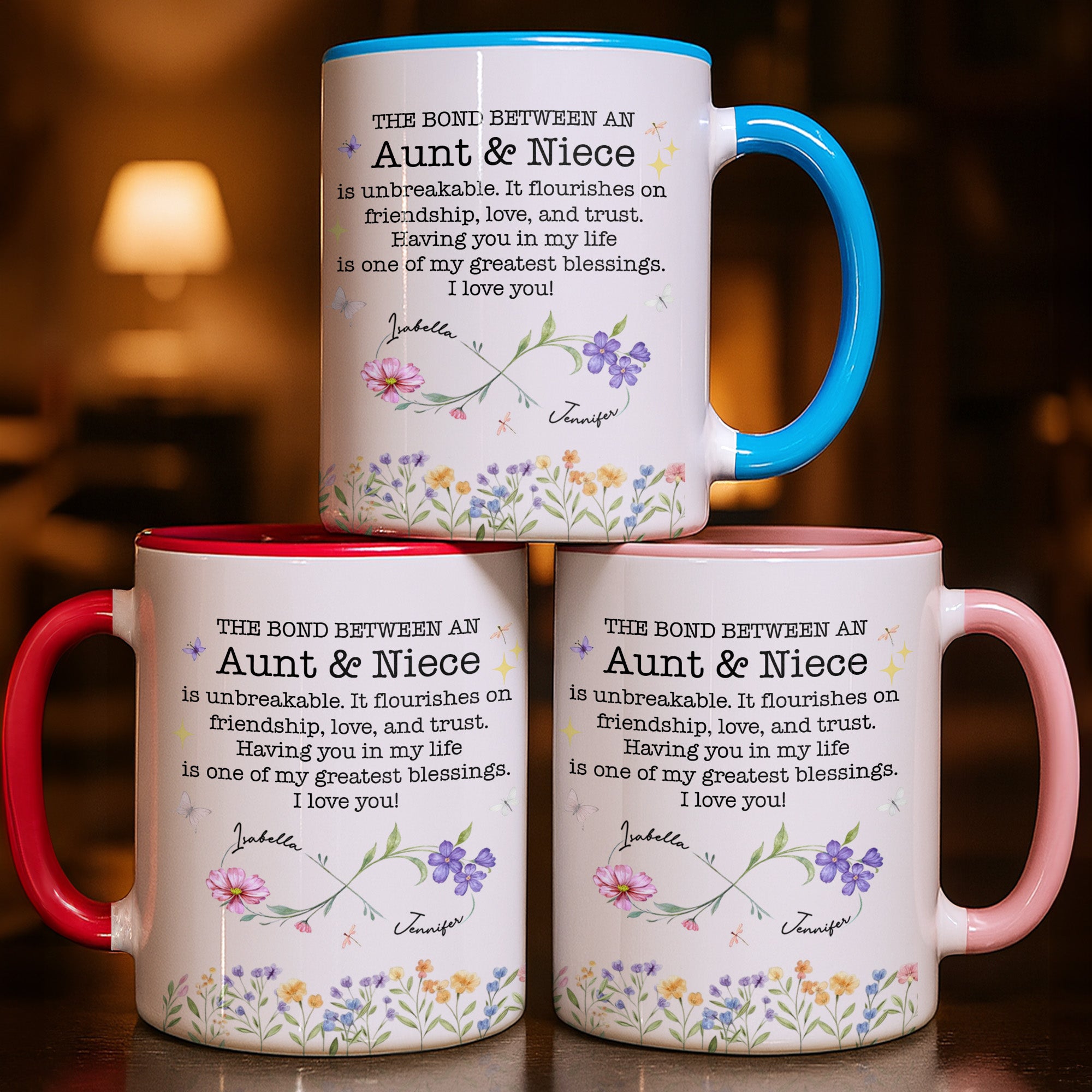 Personalized The Bond Between An Aunt And Niece Accent Mug Flowers Coffee Cup Gifts For Her - Image 3