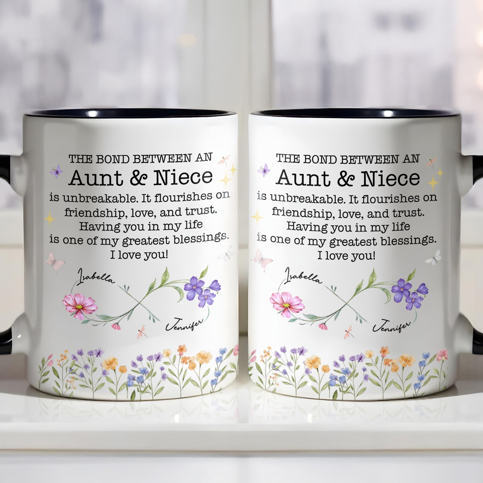 Personalized The Bond Between An Aunt And Niece Accent Mug Flowers Coffee Cup Gifts For Her
