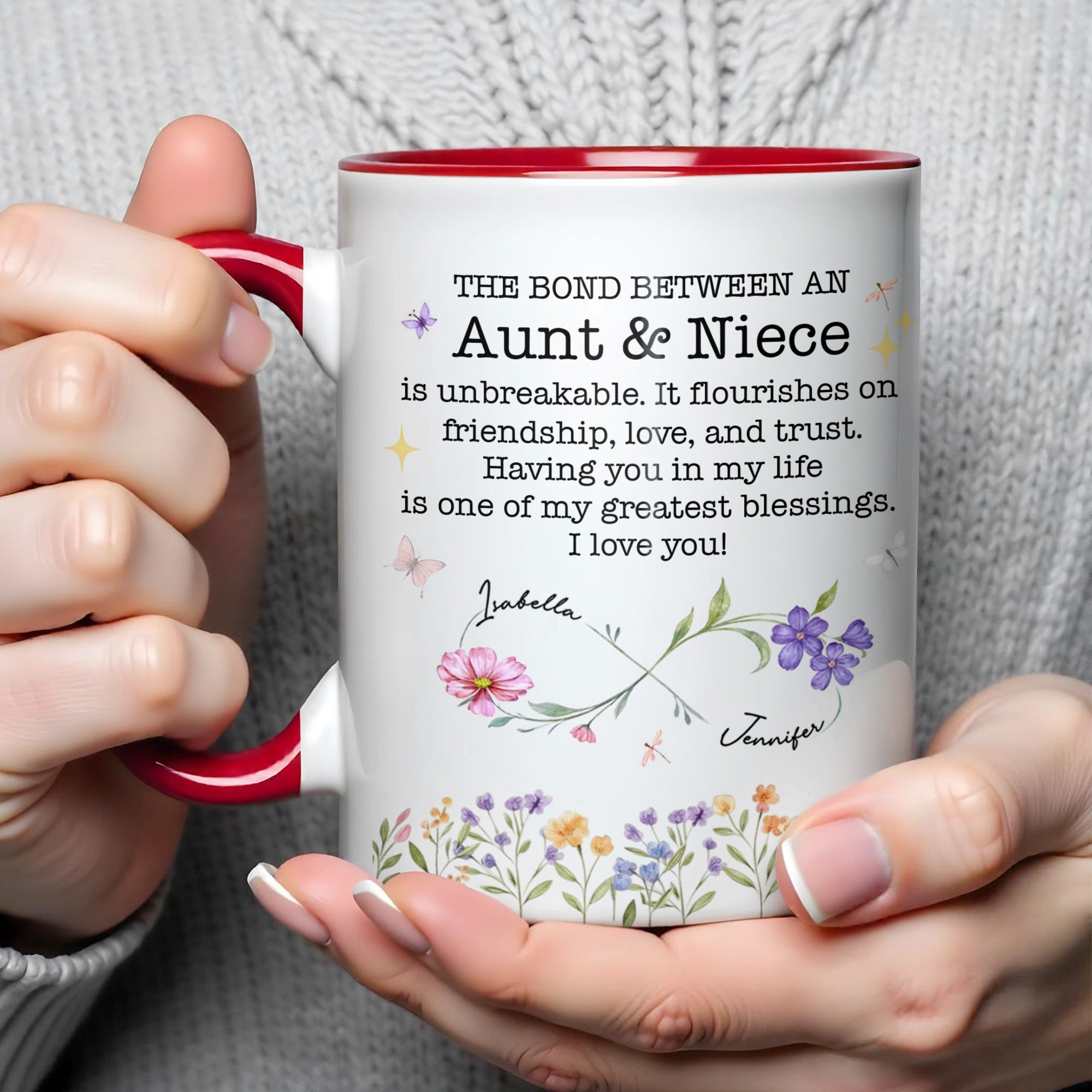 Personalized The Bond Between An Aunt And Niece Accent Mug Flowers Coffee Cup Gifts For Her - Image 4