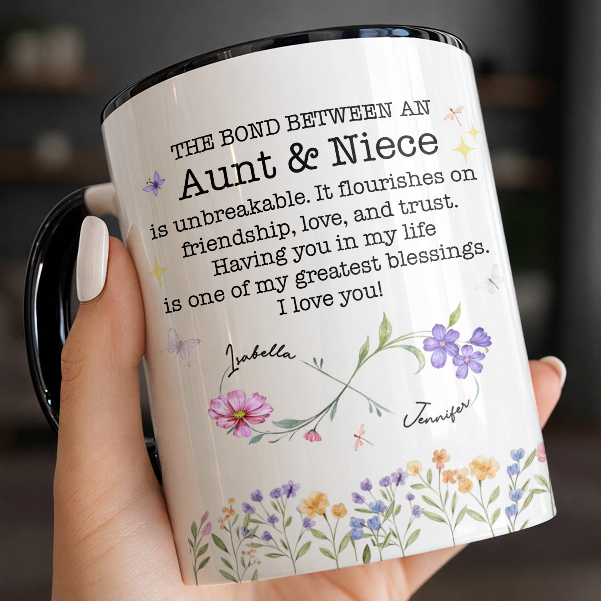 Personalized The Bond Between An Aunt And Niece Accent Mug Flowers Coffee Cup Gifts For Her - Image 2