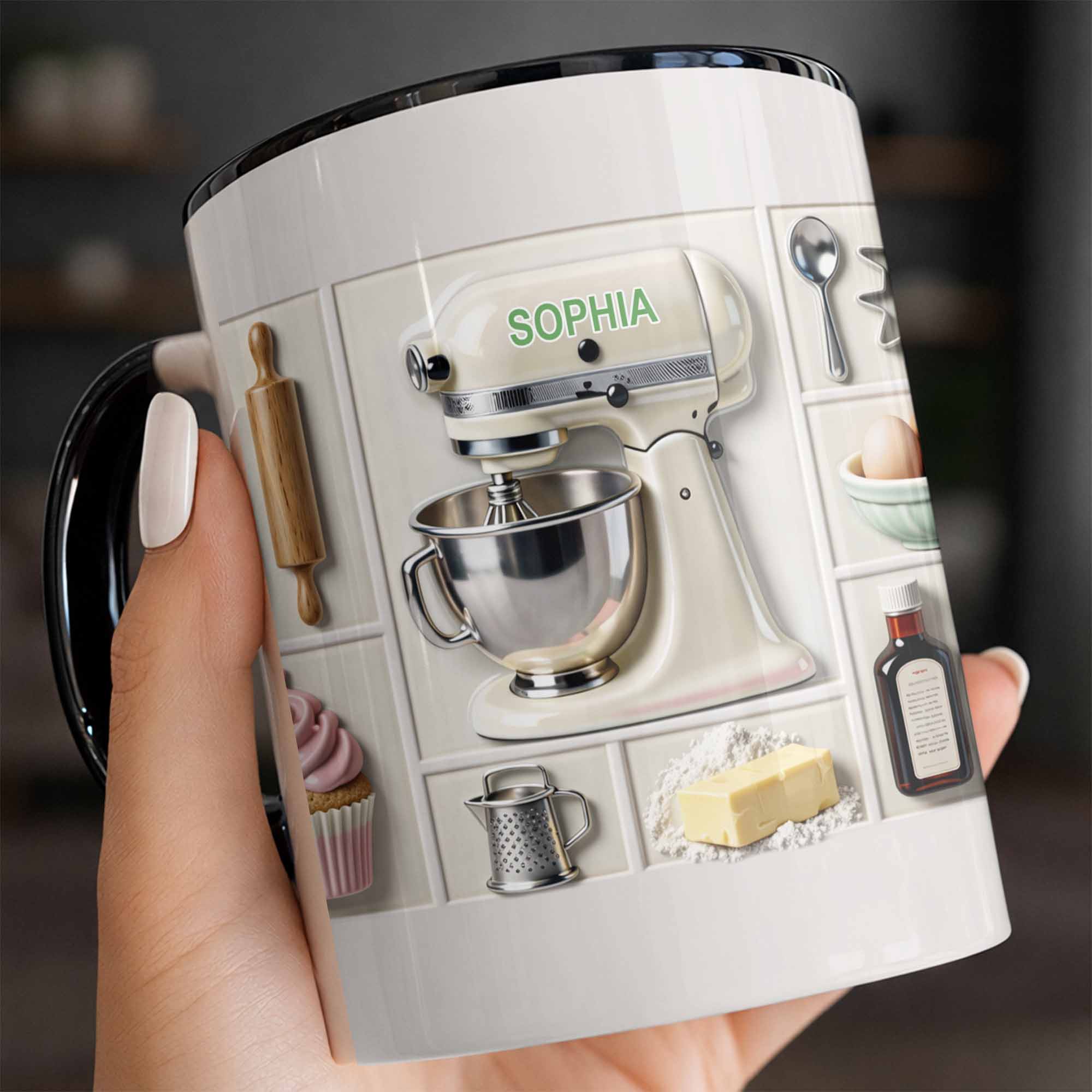 Personalized The Joy Of Baking With Stand Mixer And Pastry Tools Accent Mug Bakers Gifts - Image 5