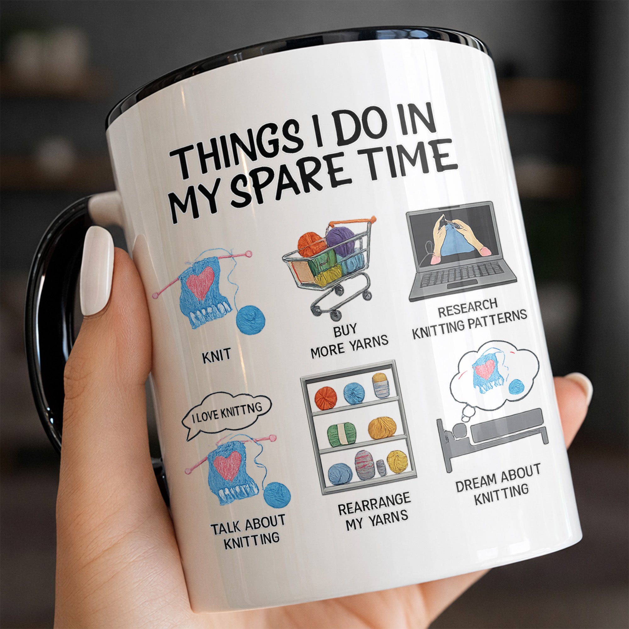 Personalized Things I Do In My Spare Time Knitting And Yarns Accent Mug Gift For Crocheters - Image 5