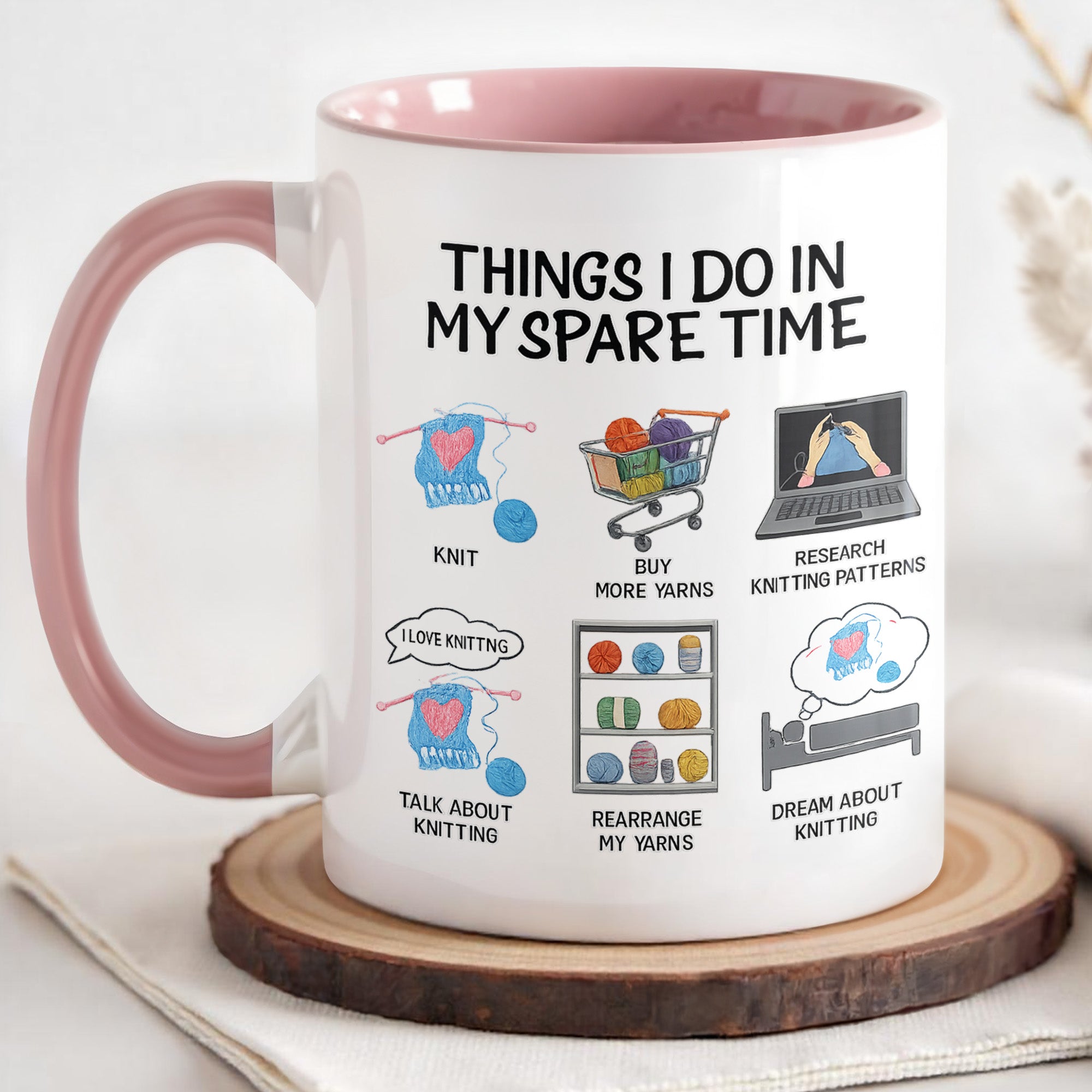 Personalized Things I Do In My Spare Time Knitting And Yarns Accent Mug Gift For Crocheters - Image 3