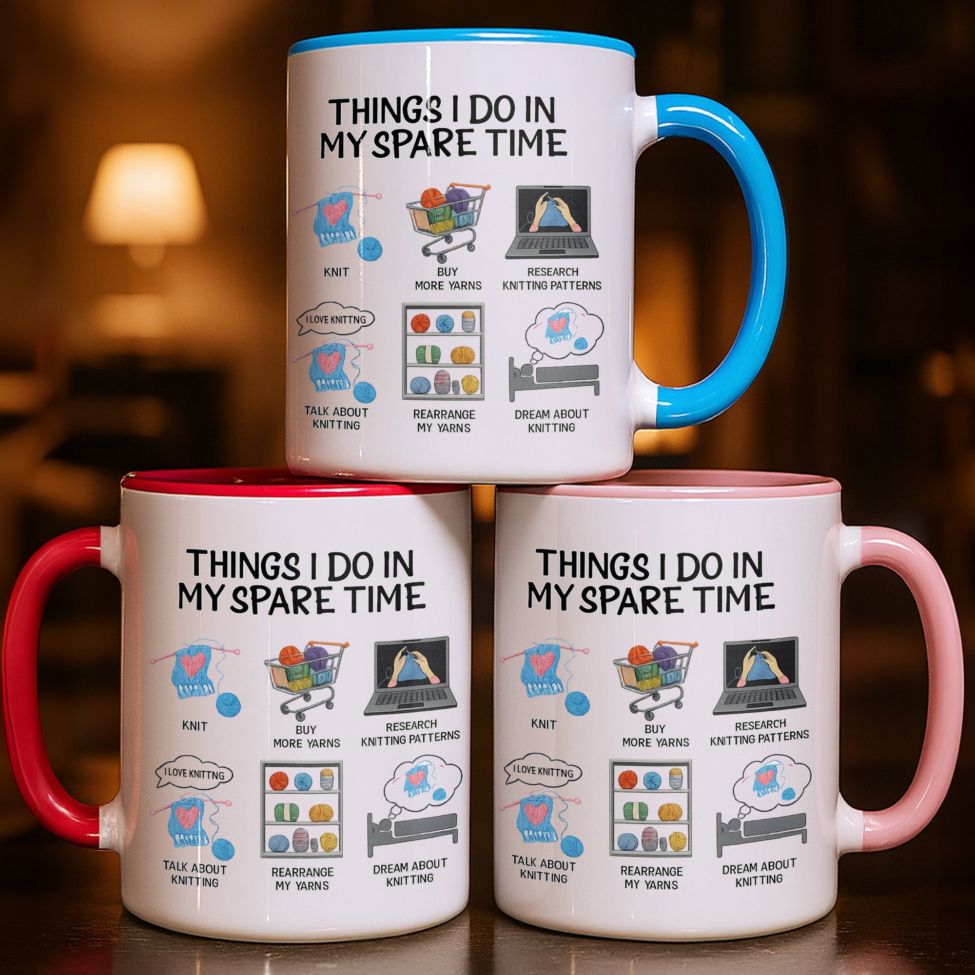 Personalized Things I Do In My Spare Time Knitting And Yarns Accent Mug Gift For Crocheters - Image 2