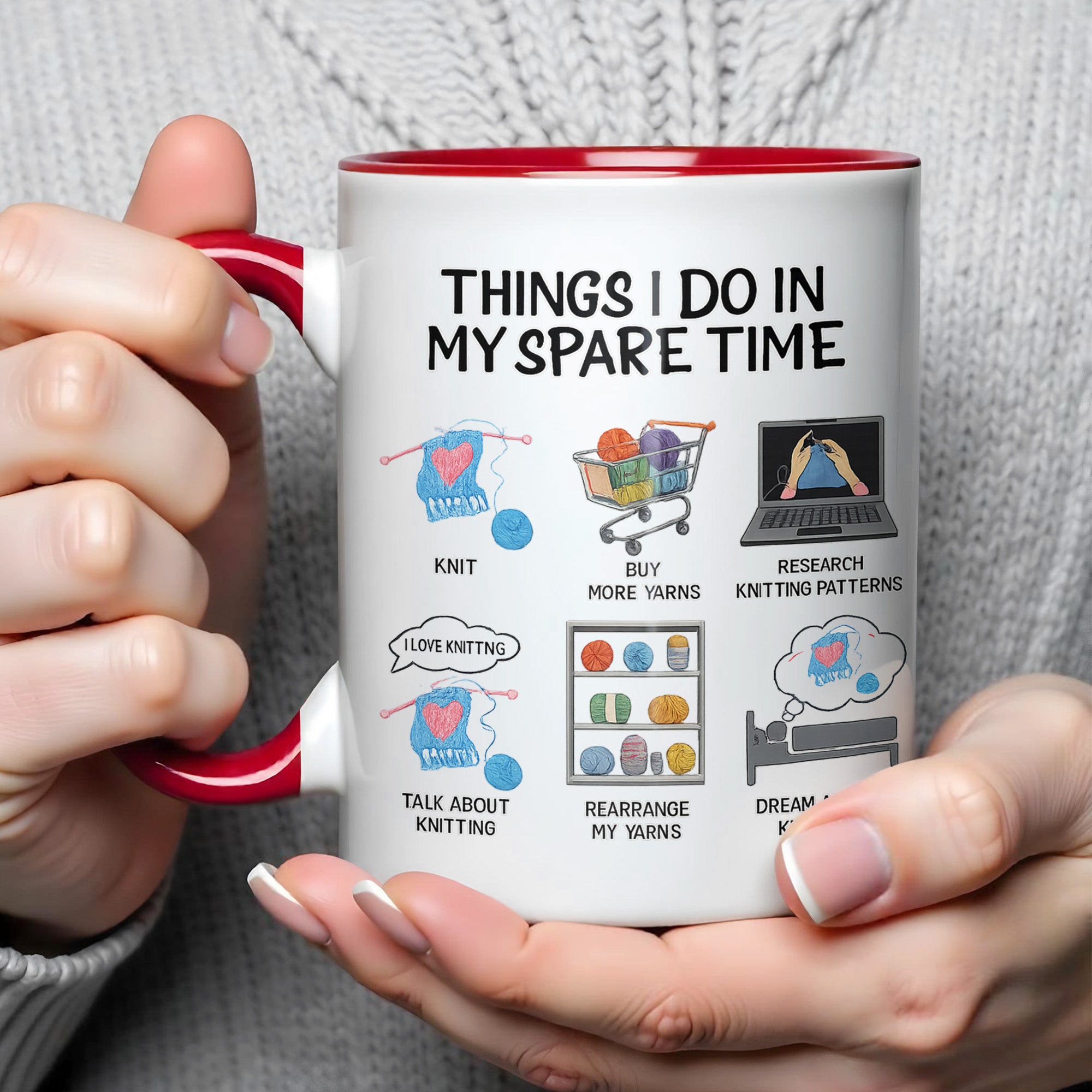 Personalized Things I Do In My Spare Time Knitting And Yarns Accent Mug Gift For Crocheters - Image 4
