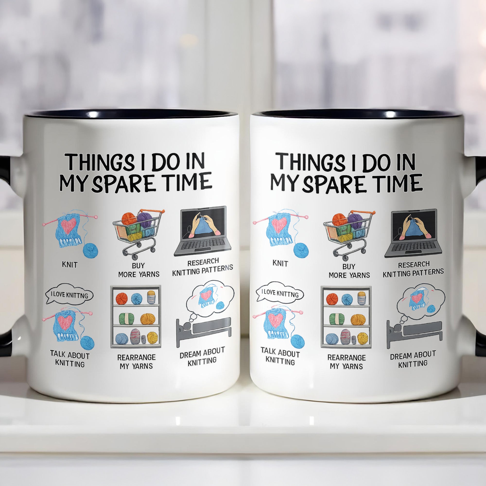 Personalized Things I Do In My Spare Time Knitting And Yarns Accent Mug Gift For Crocheters