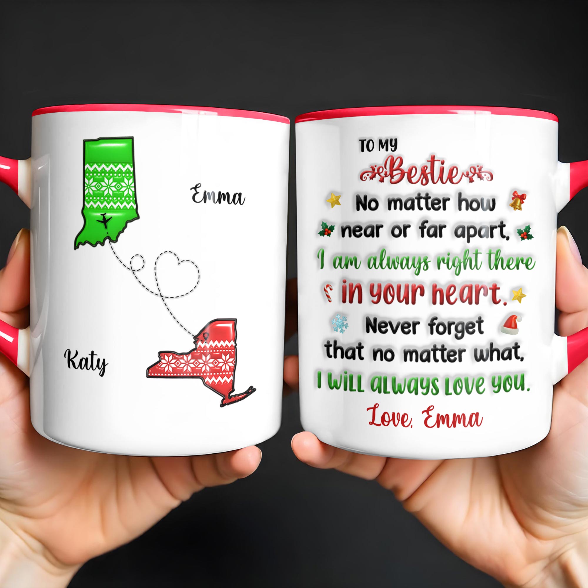 Personalized To My Bestie Love Friendship Across State Lines Accent Mug Birthday Gifts Ideas - Image 4