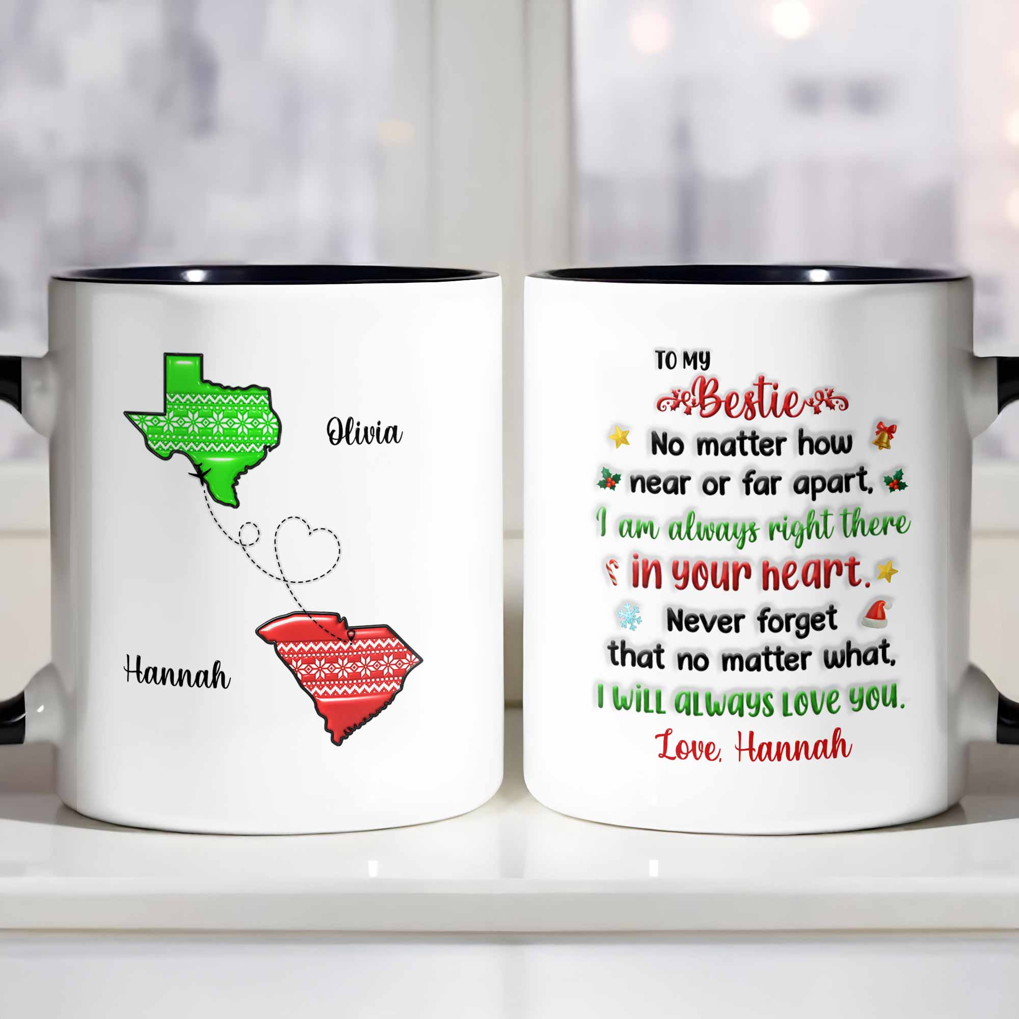 Personalized To My Bestie Love Friendship Across State Lines Accent Mug Birthday Gifts Ideas
