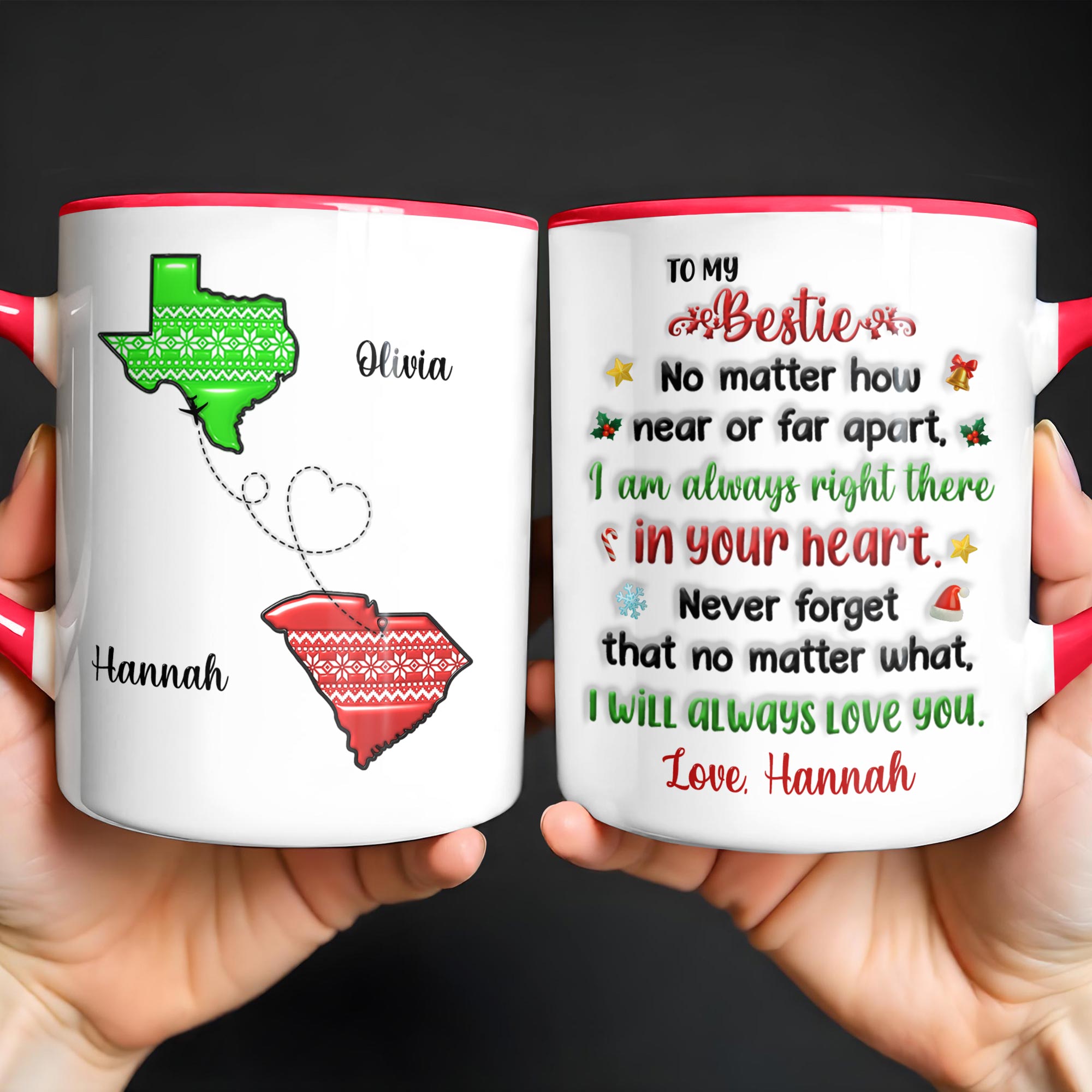 Personalized To My Bestie Love Friendship Across State Lines Accent Mug Birthday Gifts Ideas - Image 2