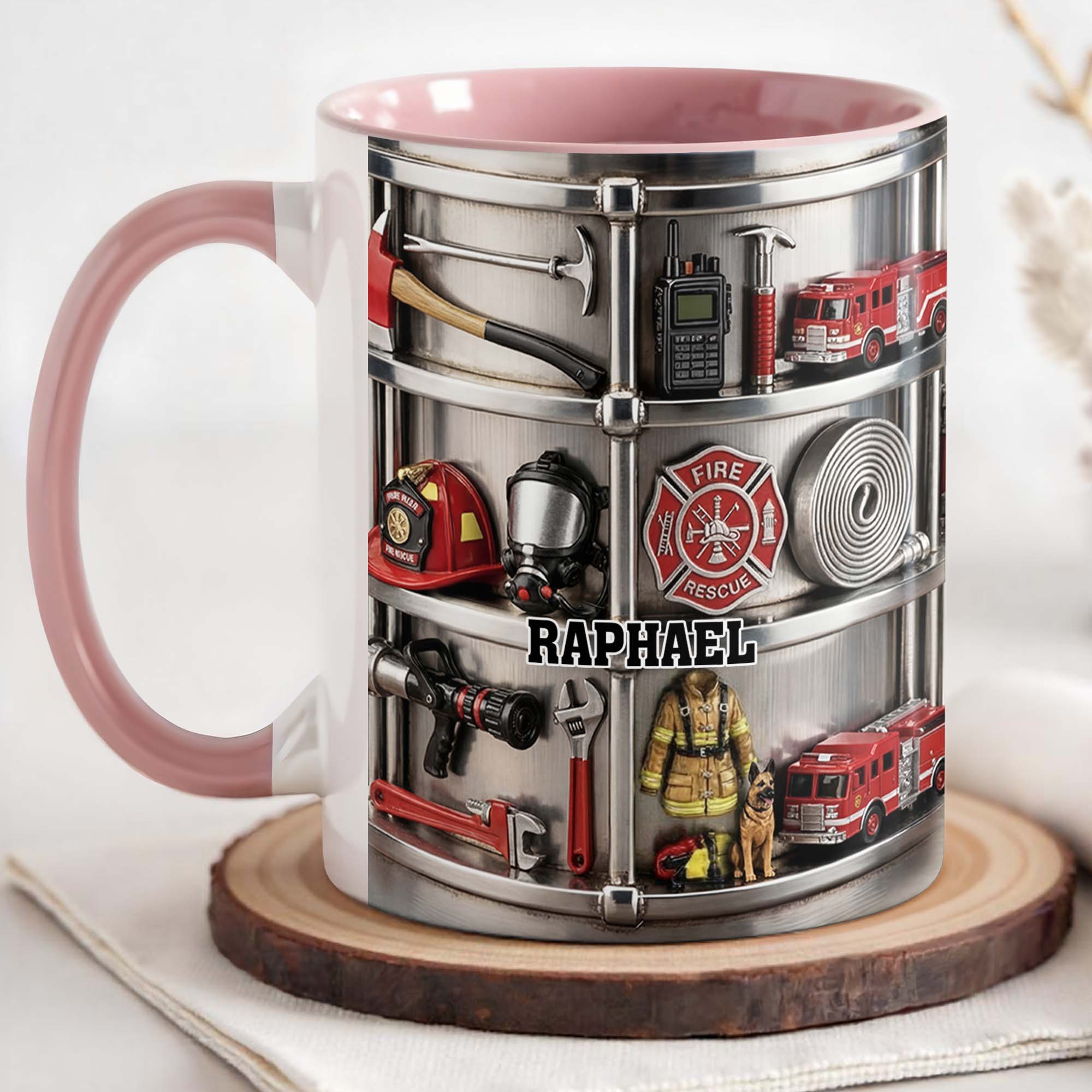 Personalized To My Brave Firefighter Fire Truck And Gear Accent Mug Gifts For Firefighter - Image 3