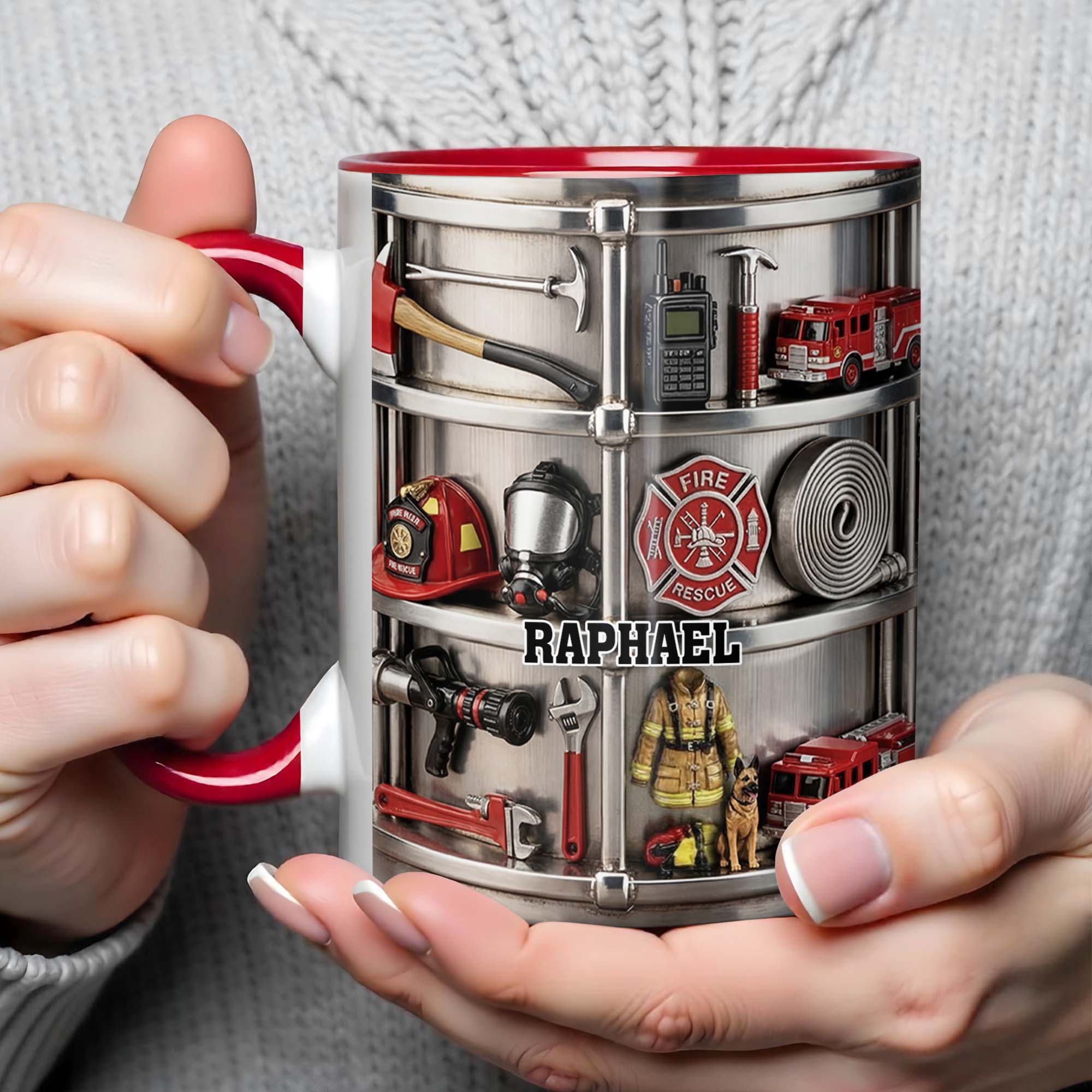 Personalized To My Brave Firefighter Fire Truck And Gear Accent Mug Gifts For Firefighter - Image 4