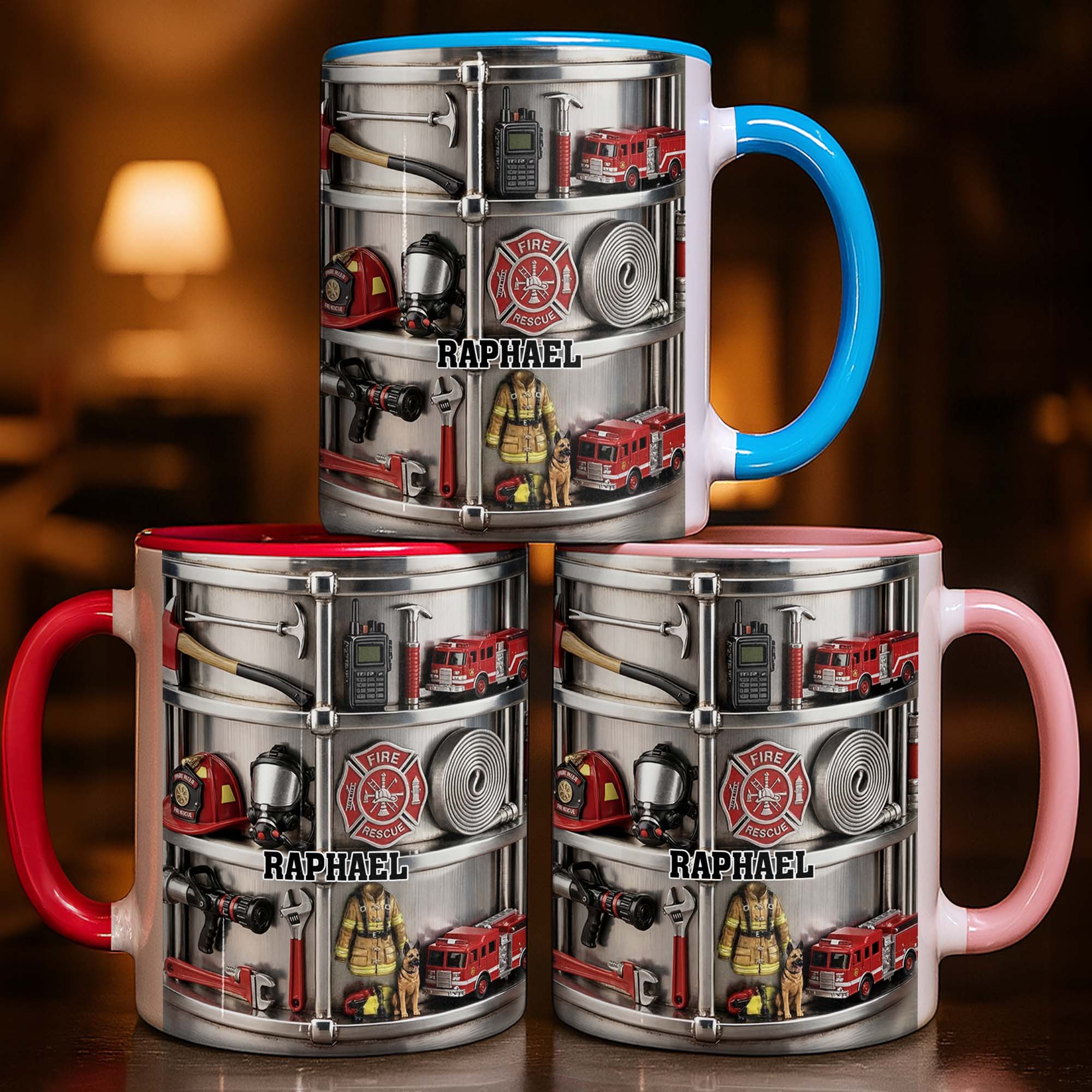 Personalized To My Brave Firefighter Fire Truck And Gear Accent Mug Gifts For Firefighter - Image 2