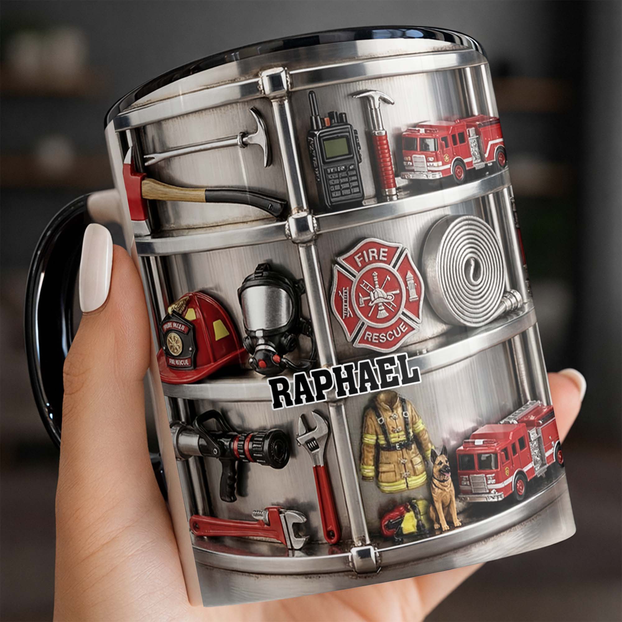 Personalized To My Brave Firefighter Fire Truck And Gear Accent Mug Gifts For Firefighter - Image 6
