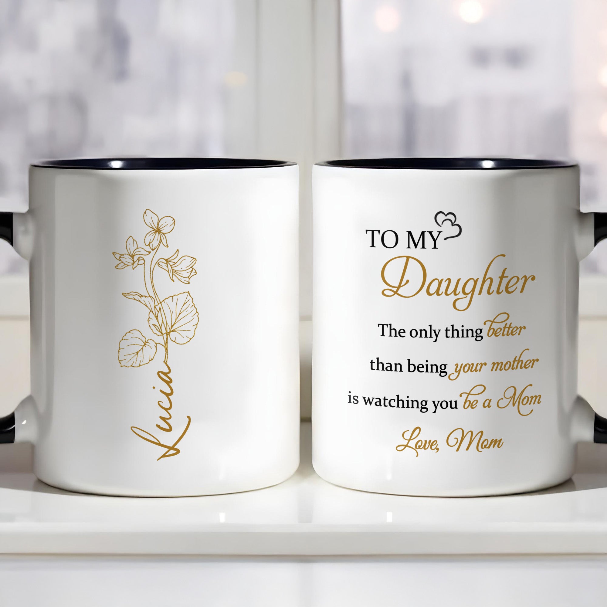 Personalized To My Daughter Accent Mug Golden Blossoms Coffee Cup With Custom Name Gifts