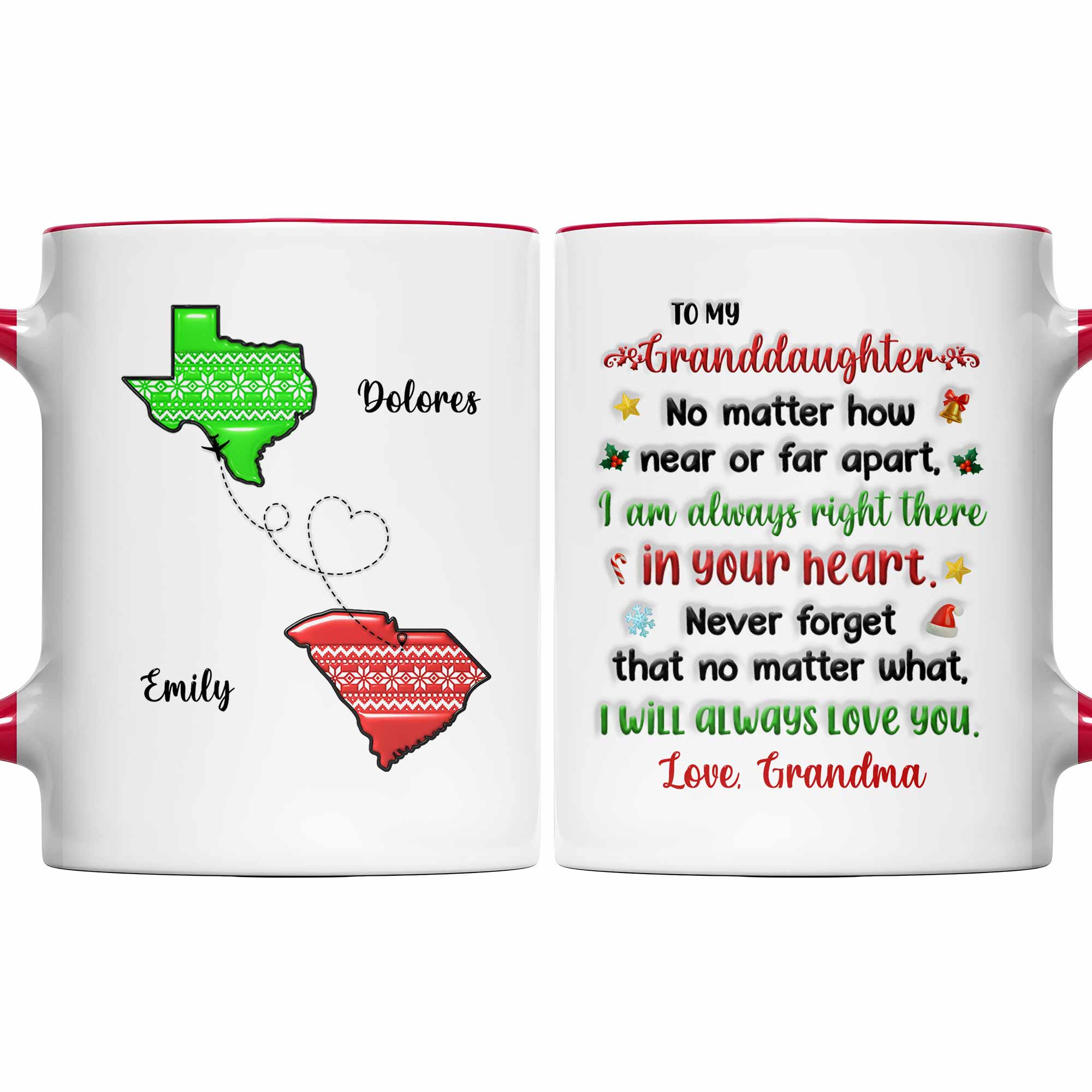 Personalized To My Granddaughter Love Across States Accent Mug With Heart Design Gifts - Image 2