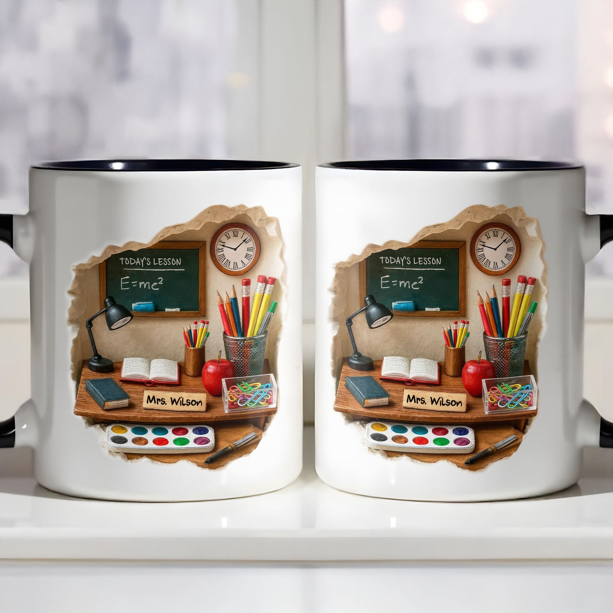 Personalized Today's Lesson Chalkboard And School Supplies Accent Mug Gifts For Teacher
