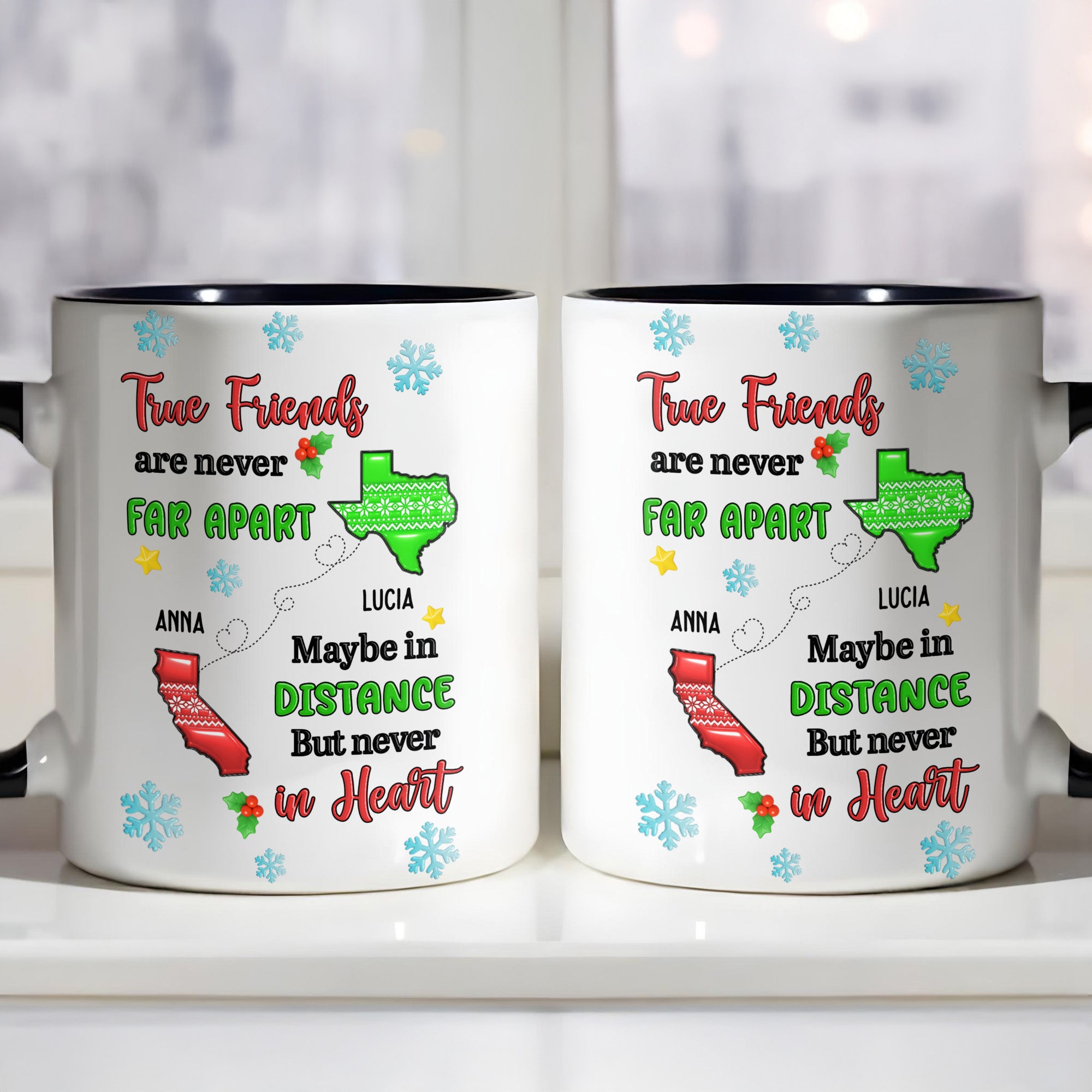 Personalized True Friends Are Never Far Apart Accent Mug Present For Besties