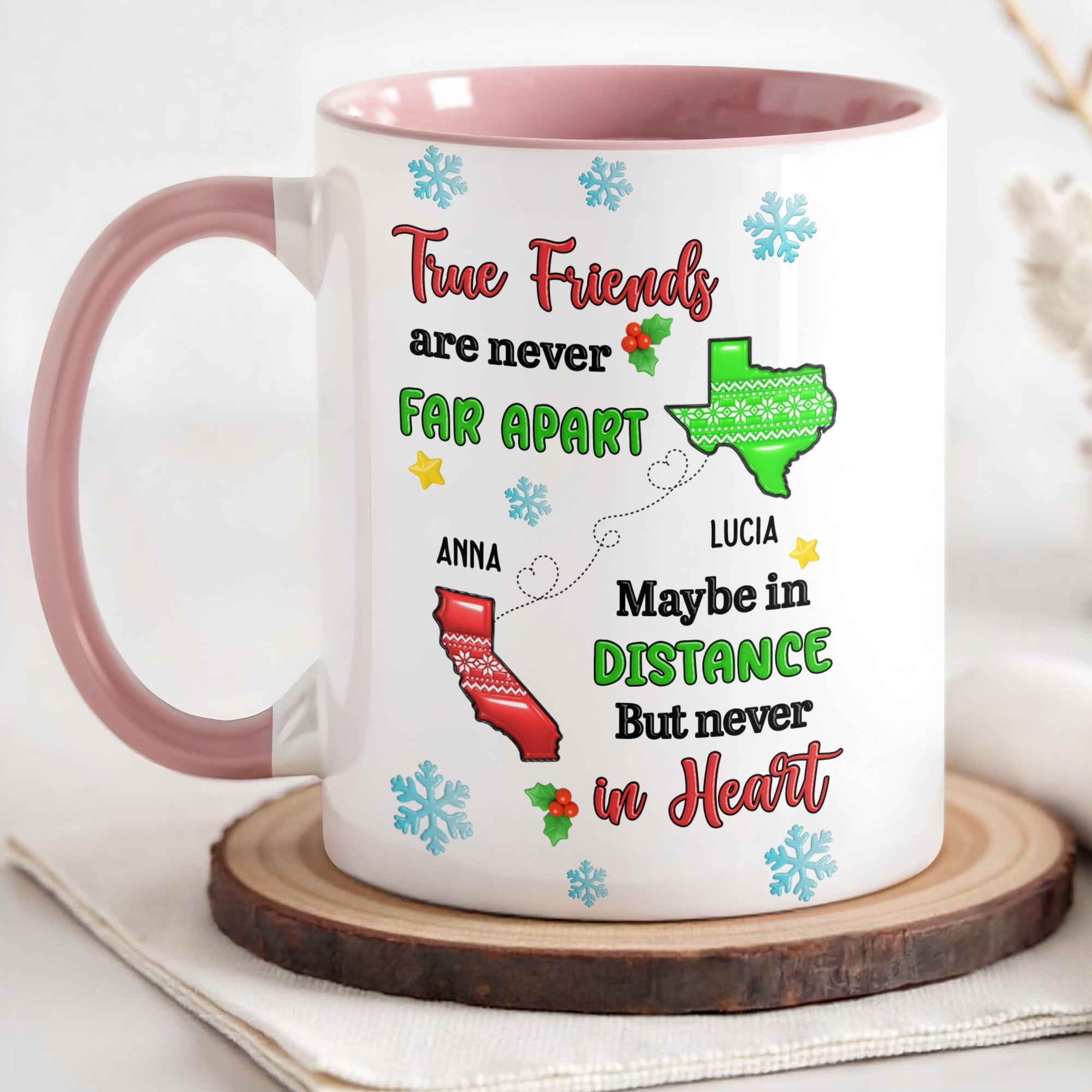 Personalized True Friends Are Never Far Apart Accent Mug Present For Besties - Image 3