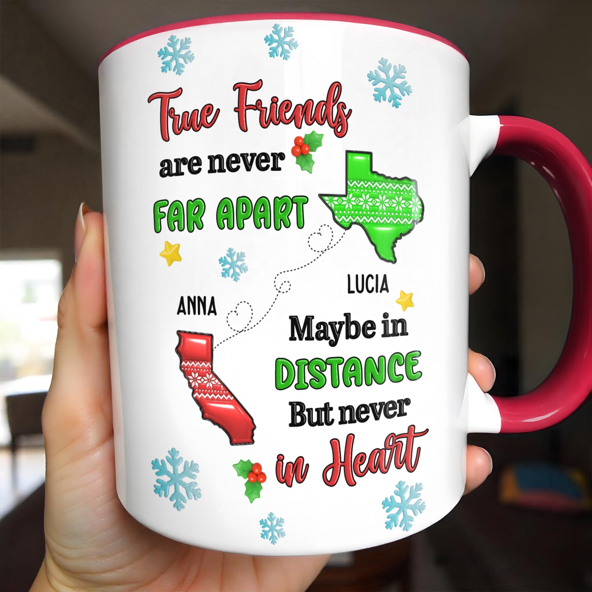 Personalized True Friends Are Never Far Apart Accent Mug Present For Besties - Image 2