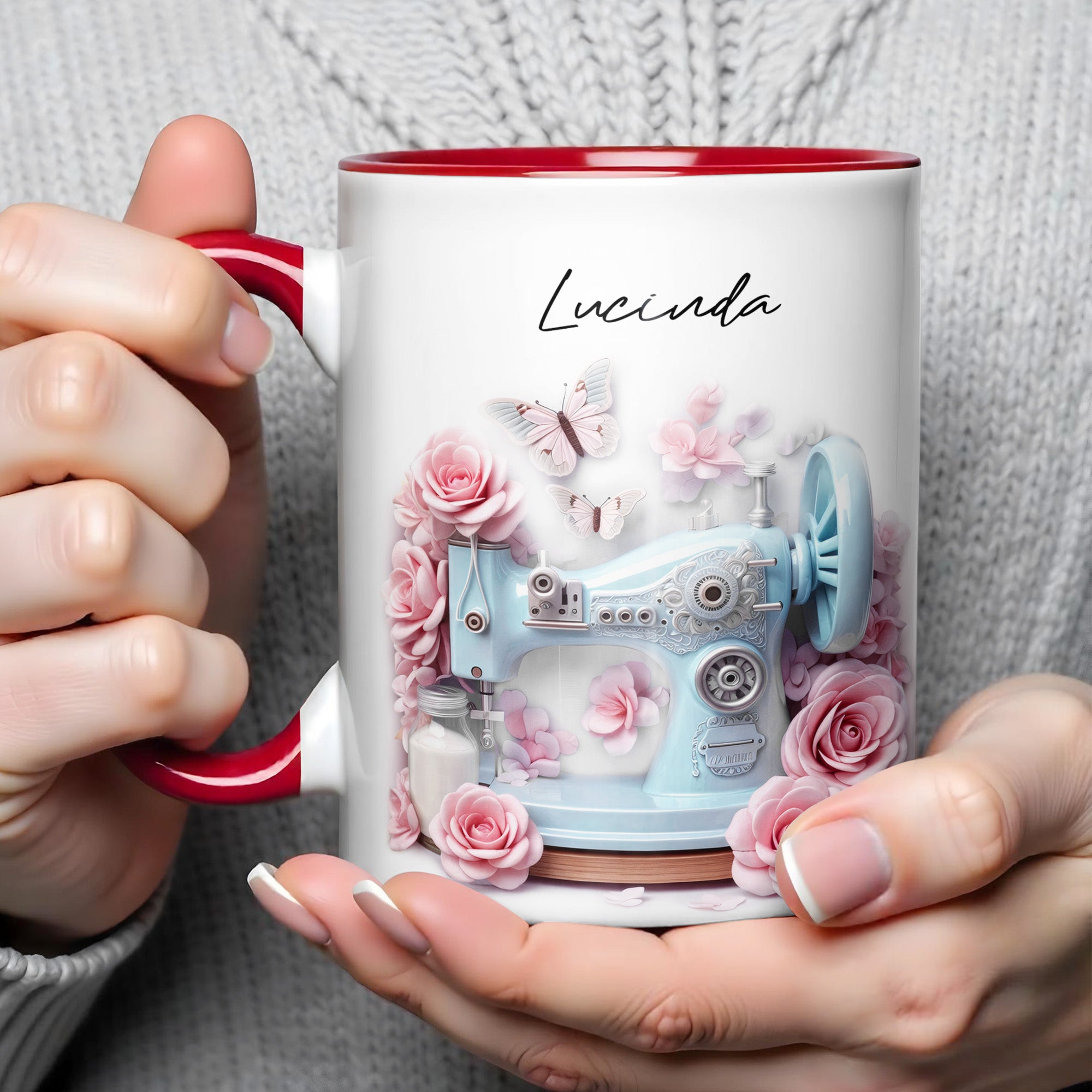 Personalized Vintage Sewing Machine And Beautiful Roses Design Accent Mug Gifts For Sewists - Image 3
