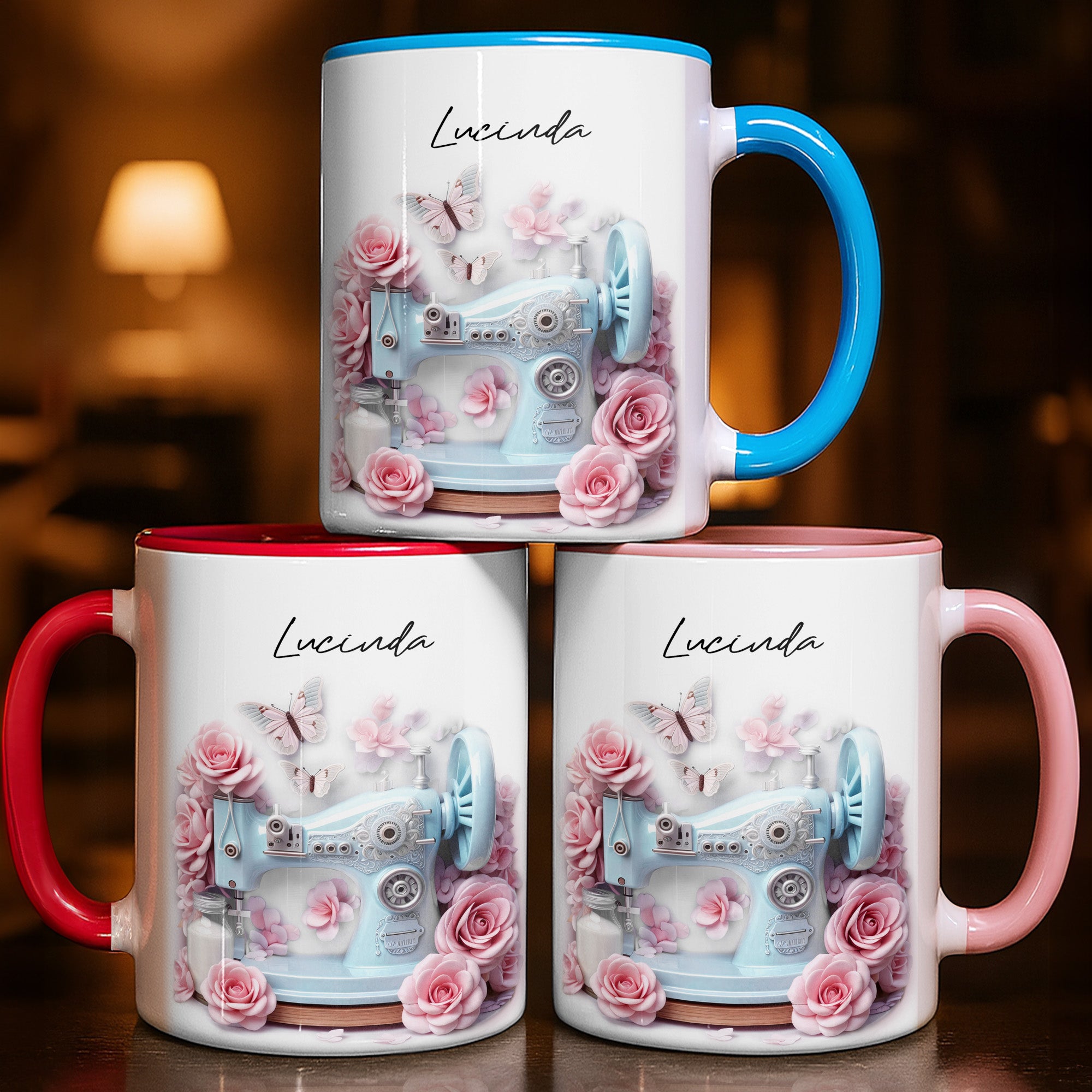 Personalized Vintage Sewing Machine And Beautiful Roses Design Accent Mug Gifts For Sewists - Image 2