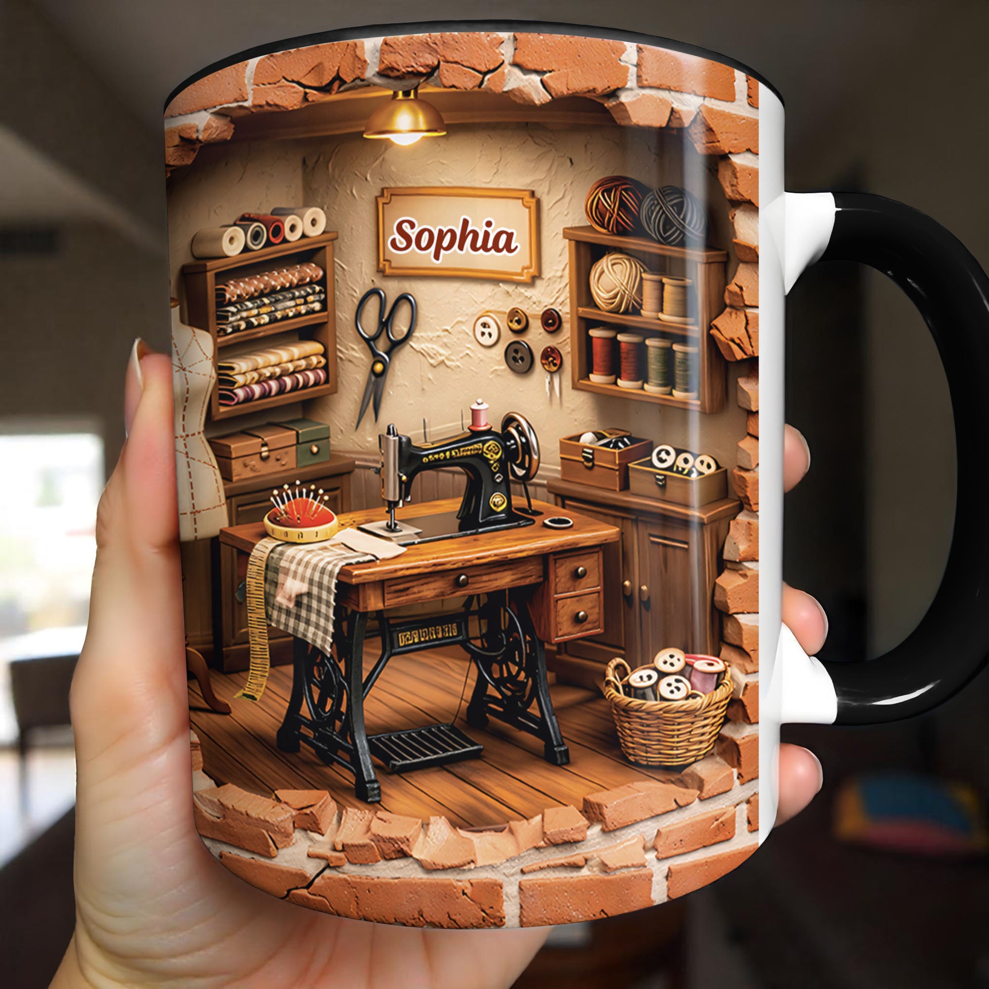 Personalized Vintage Sewing Machine And Mannequin Accent Mug Gift Ideas For Sewers - Image 3