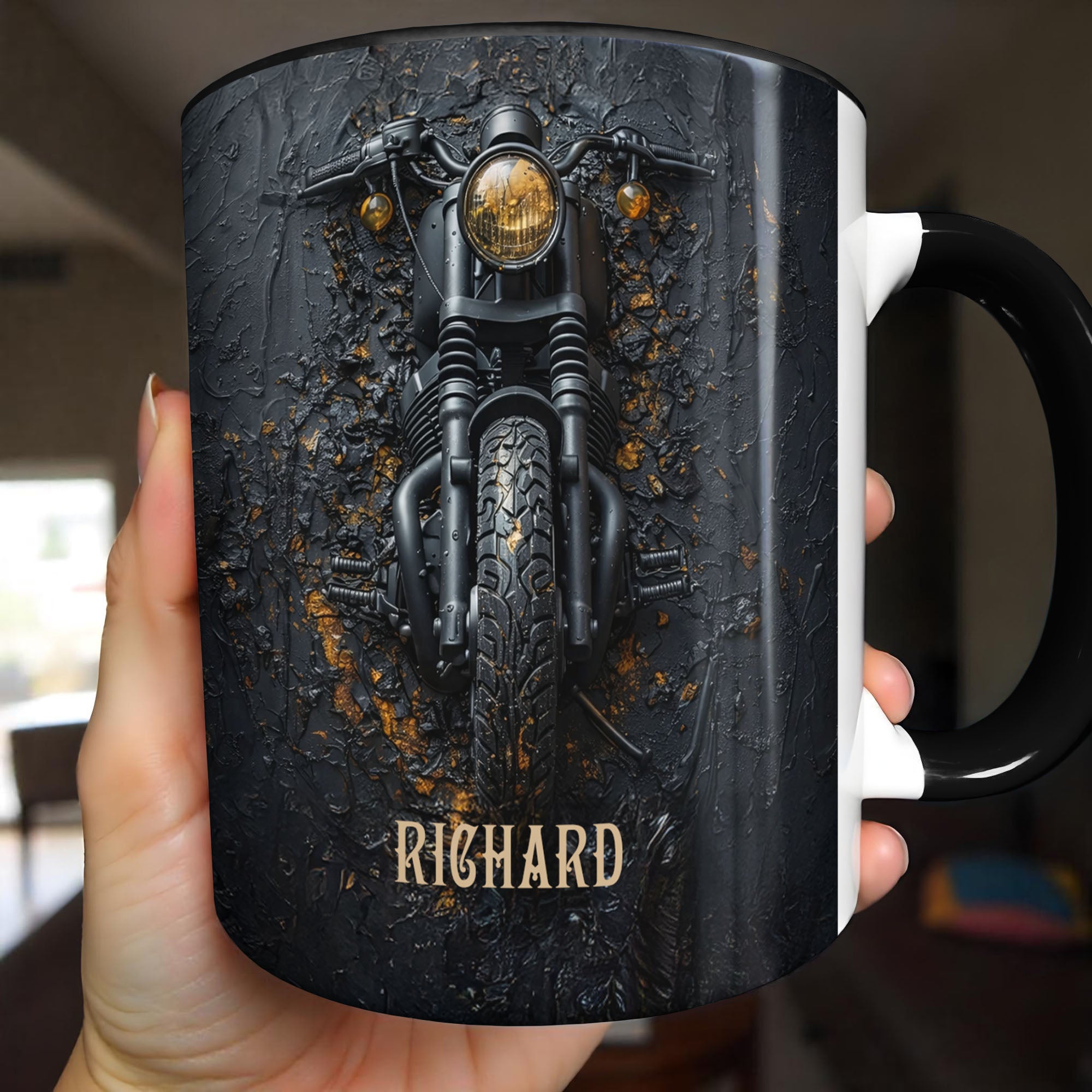 Personalized Vintage Soul And Open Roads Biker Motorcycle Design Accent Mug Gifts For Him - Image 2