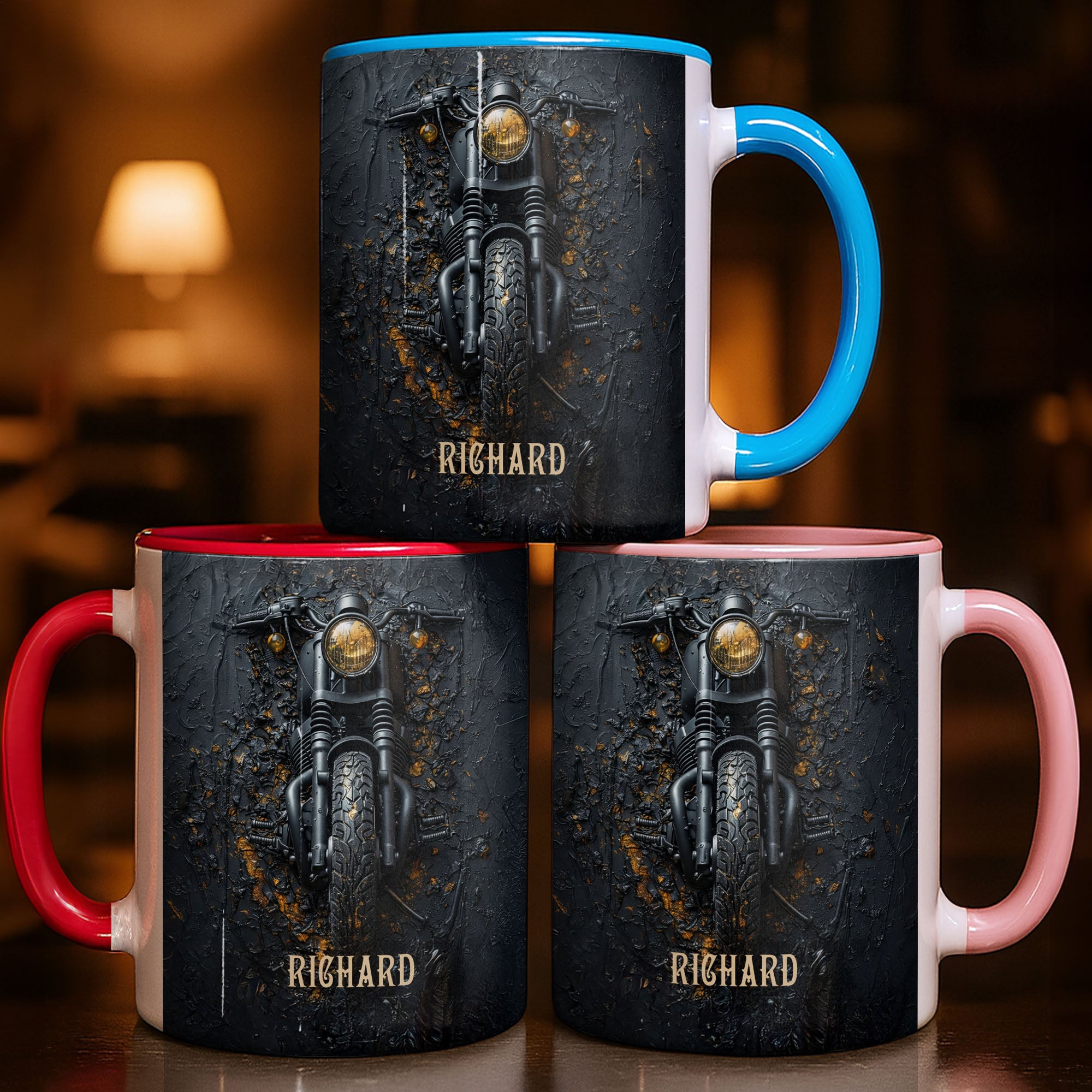 Personalized Vintage Soul And Open Roads Biker Motorcycle Design Accent Mug Gifts For Him - Image 3