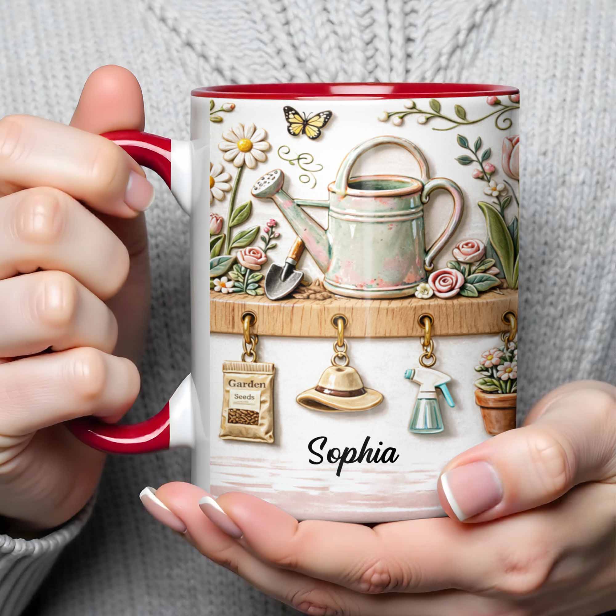 Personalized Watering Can And Flowers Accent Mug Best Gifts For Gardener - Image 3