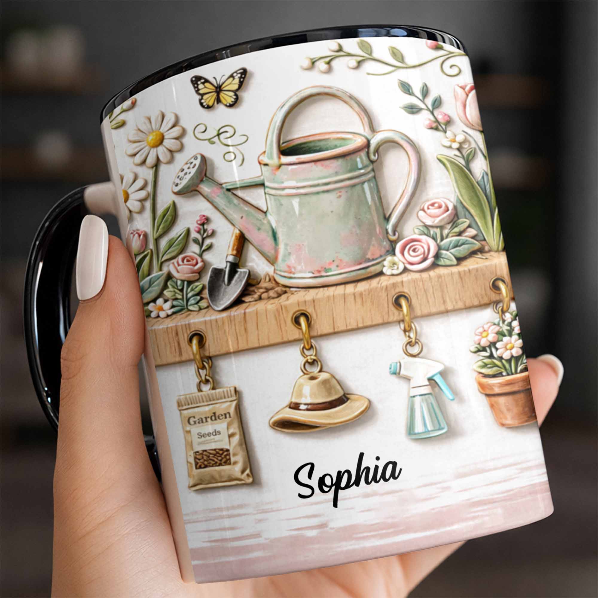 Personalized Watering Can And Flowers Accent Mug Best Gifts For Gardener - Image 5