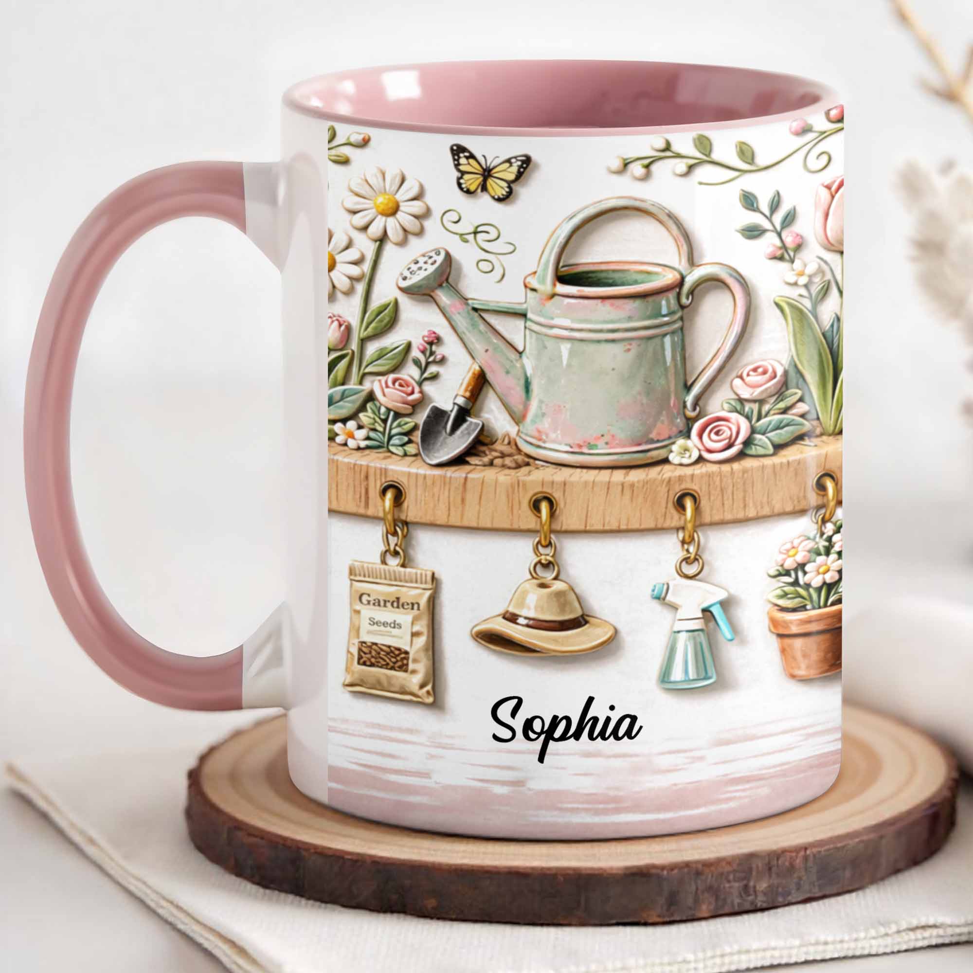 Personalized Watering Can And Flowers Accent Mug Best Gifts For Gardener - Image 4