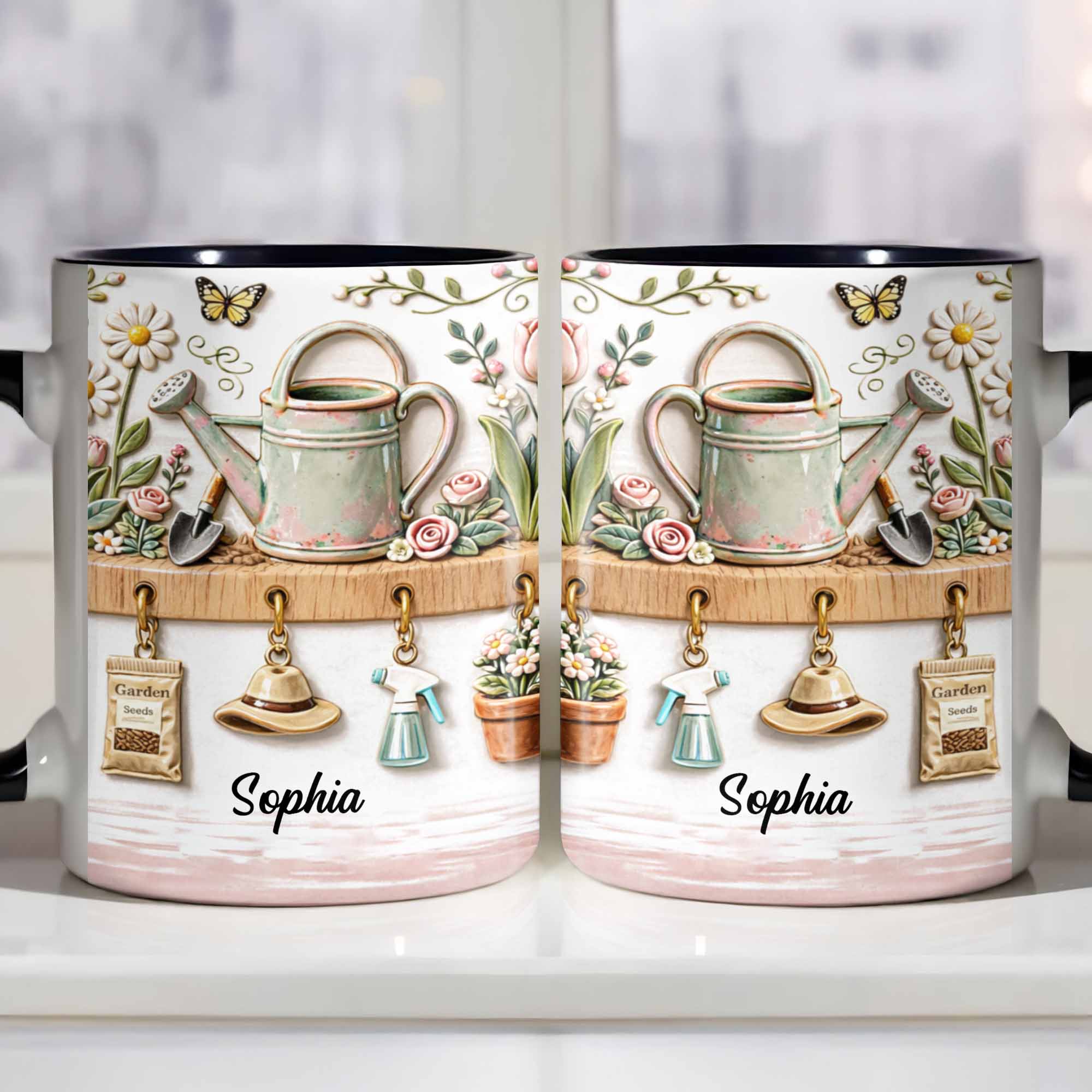 Personalized Watering Can And Flowers Accent Mug Best Gifts For Gardener