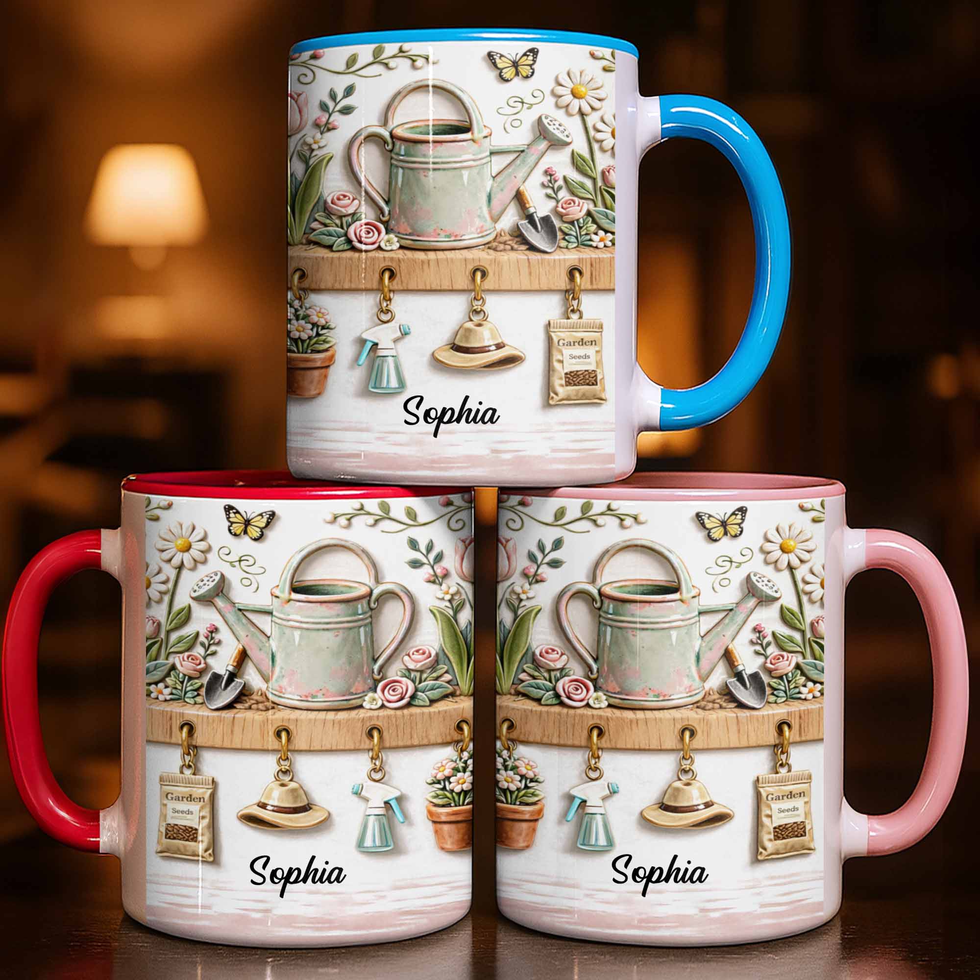 Personalized Watering Can And Flowers Accent Mug Best Gifts For Gardener - Image 2
