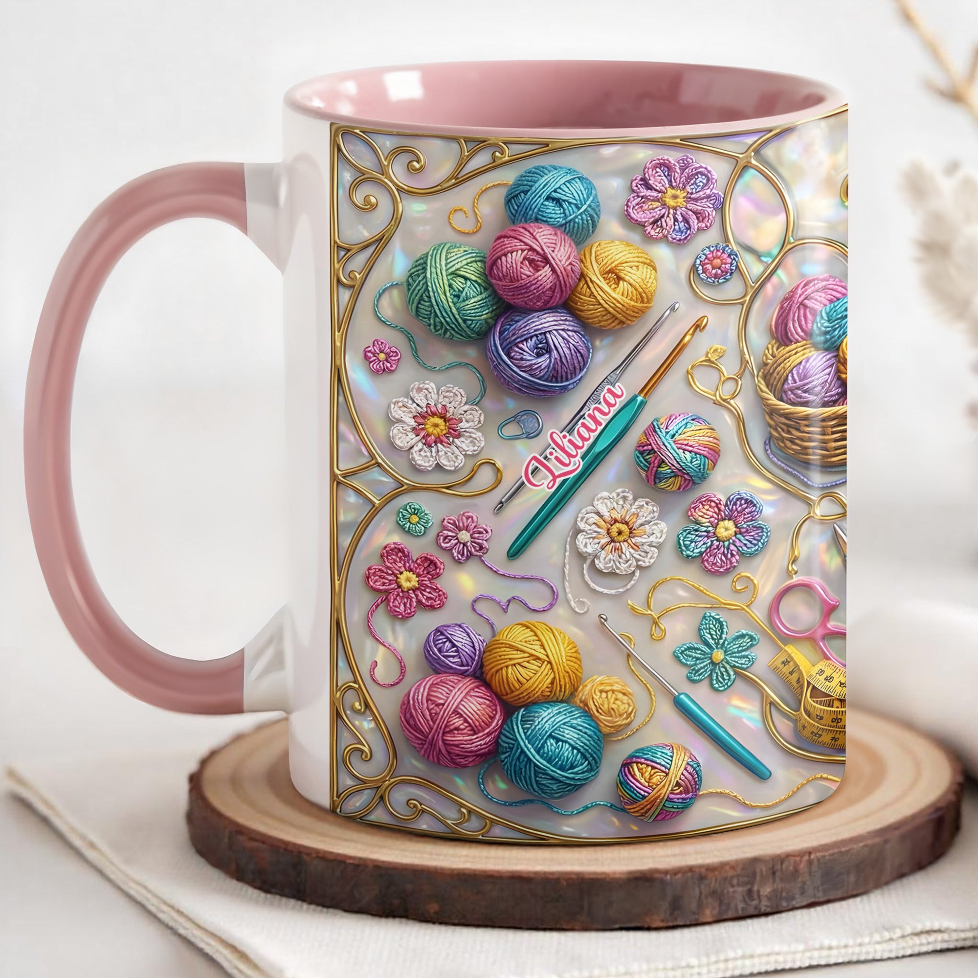 Personalized Yarn And Needles Accent Mug Cute Rainbow Coffee Cup Crochet Lover Gifts - Image 4