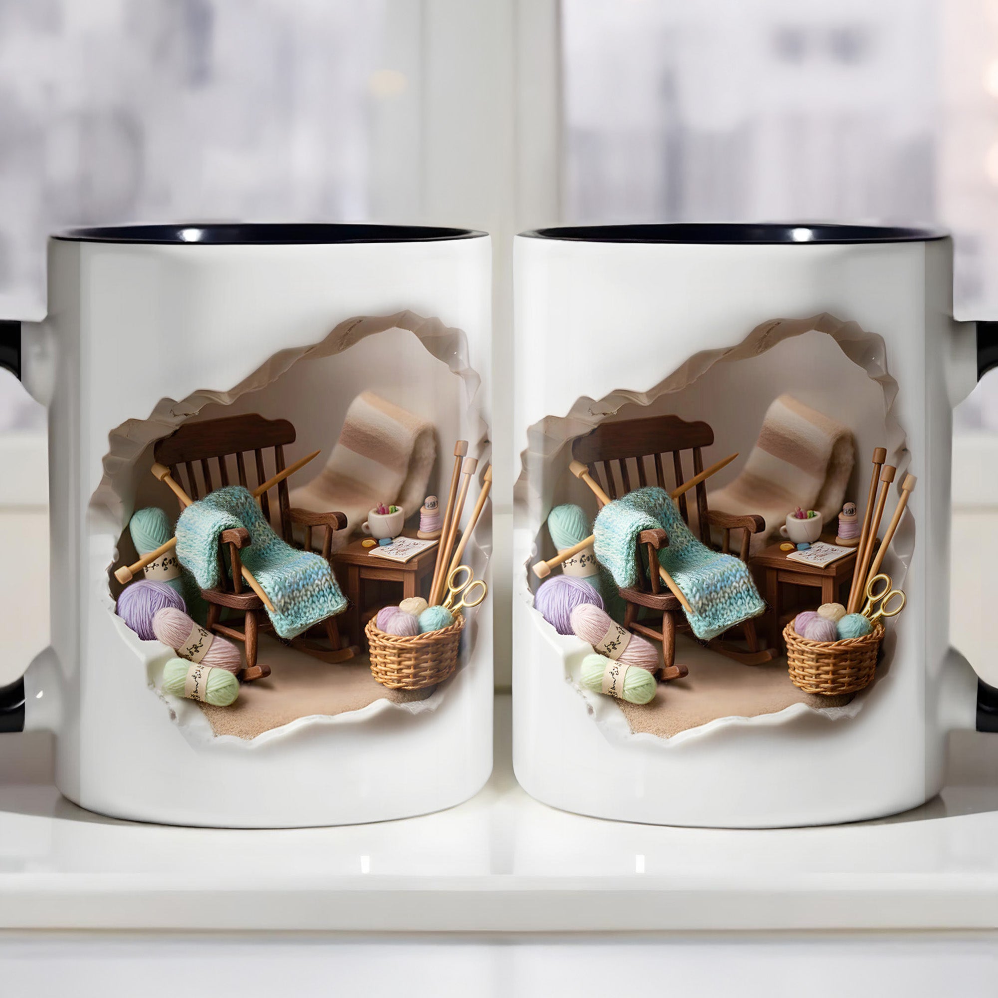 Personalized Yarn And Rocking Chair Accent Mug Cozy Knitting Corner Mug Gifts For Her