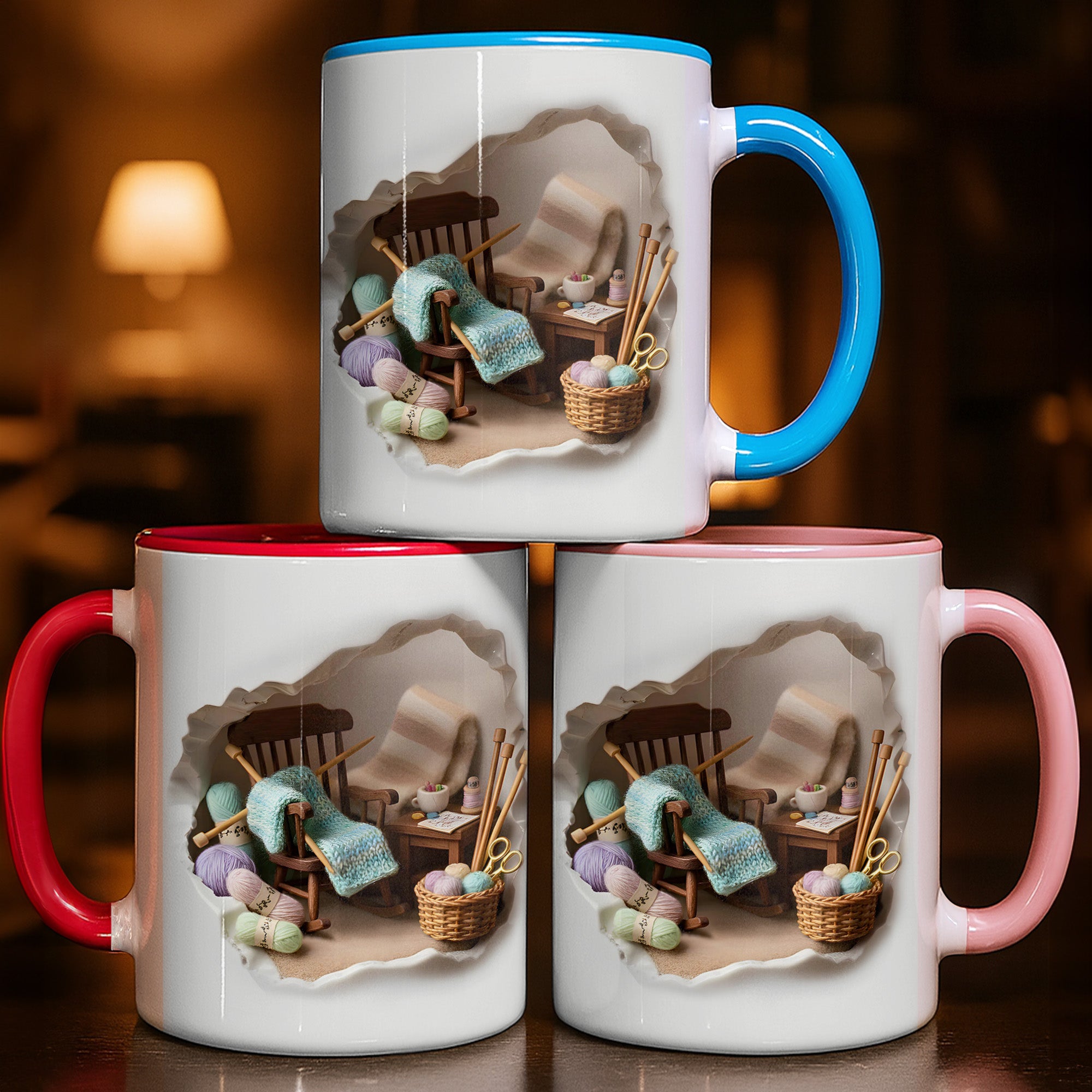 Personalized Yarn And Rocking Chair Accent Mug Cozy Knitting Corner Mug Gifts For Her - Image 2