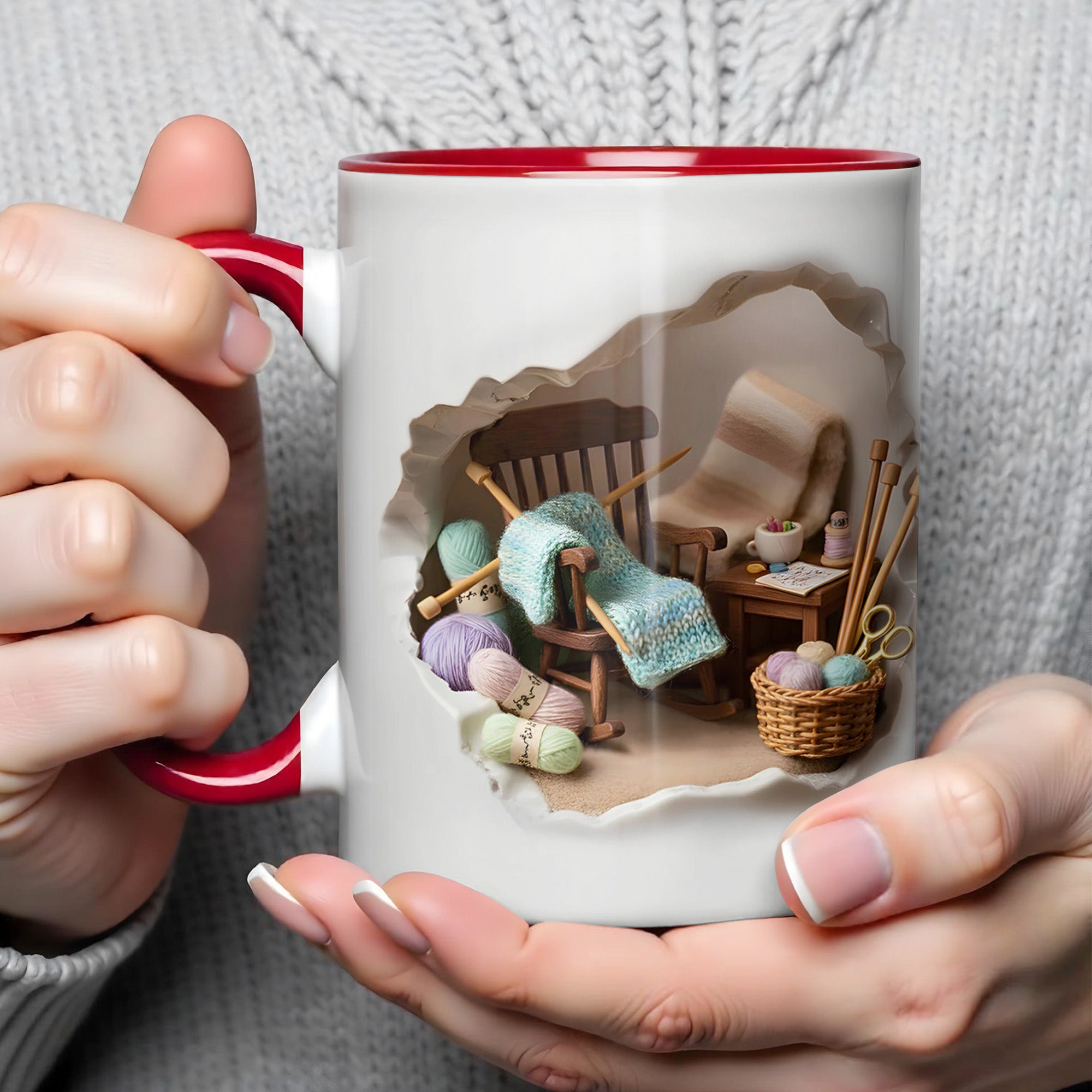 Personalized Yarn And Rocking Chair Accent Mug Cozy Knitting Corner Mug Gifts For Her - Image 3
