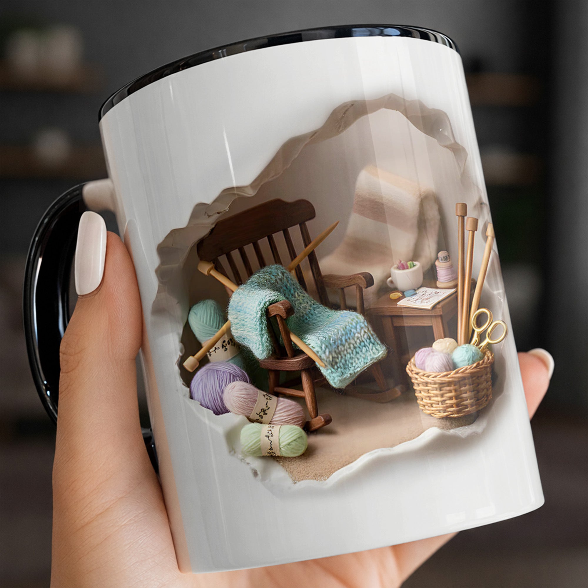 Personalized Yarn And Rocking Chair Accent Mug Cozy Knitting Corner Mug Gifts For Her - Image 4