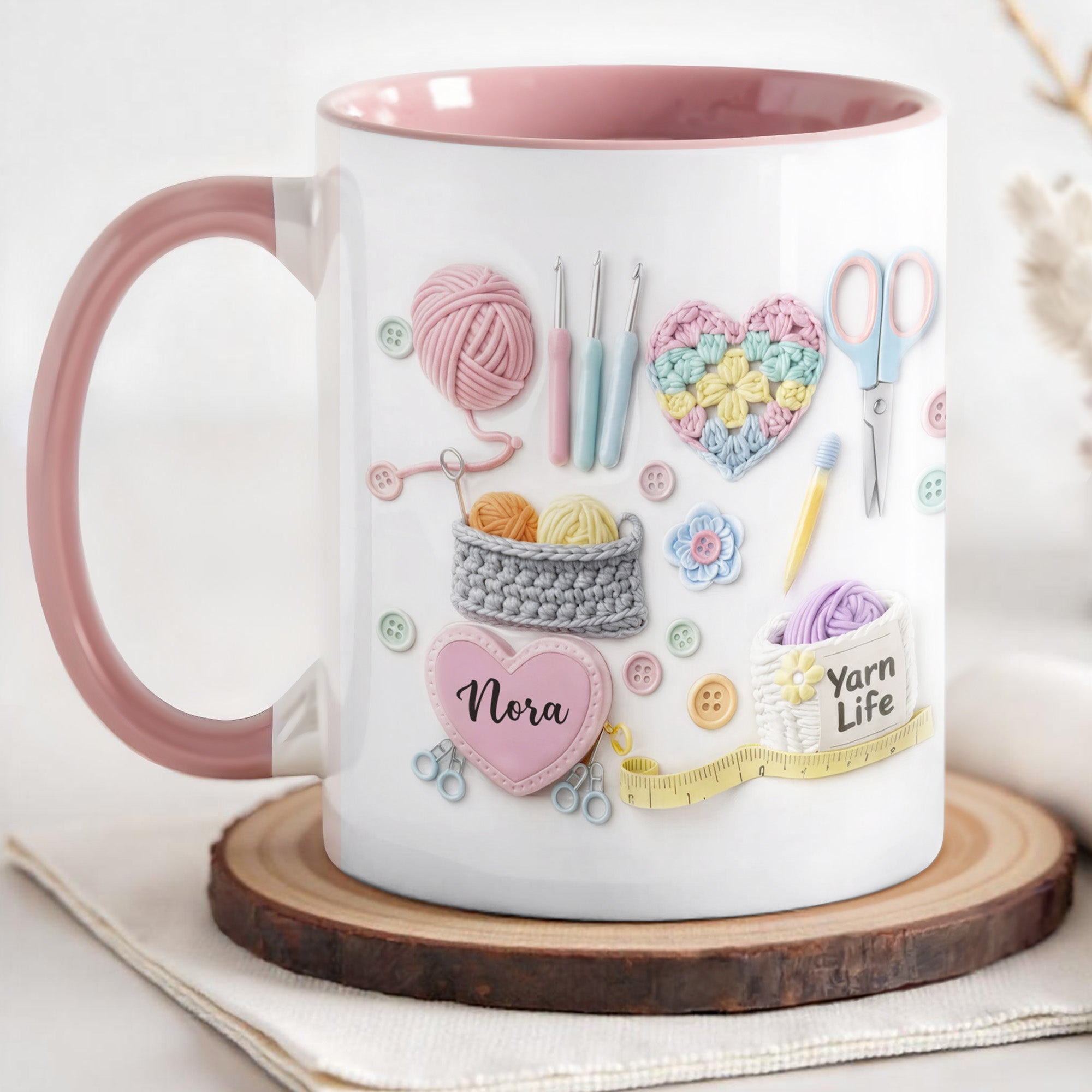 Personalized Yarn Life Accent Mug Crochet Essentials Coffee Cup Gifts For Yarn Lovers - Image 3