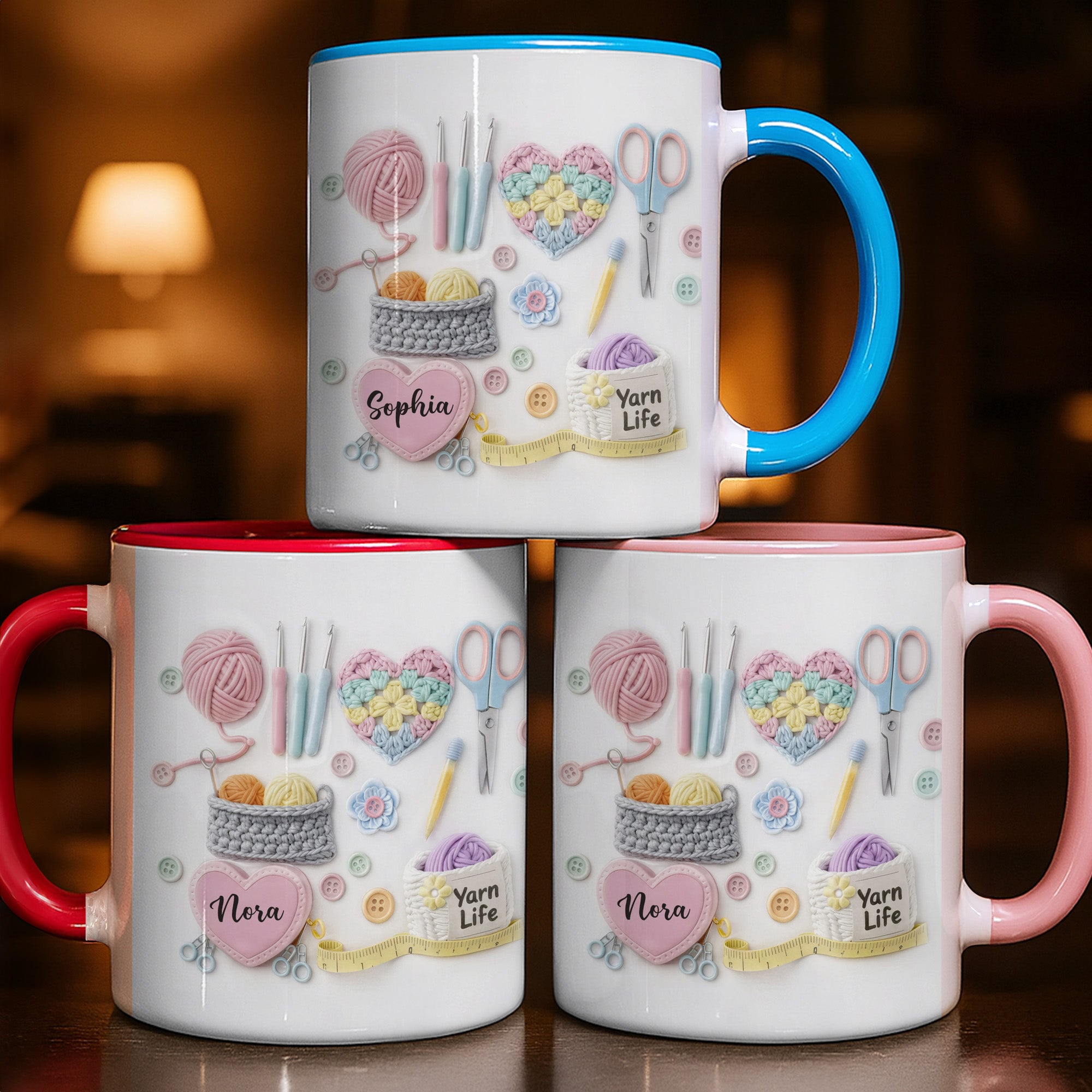 Personalized Yarn Life Accent Mug Crochet Essentials Coffee Cup Gifts For Yarn Lovers - Image 2