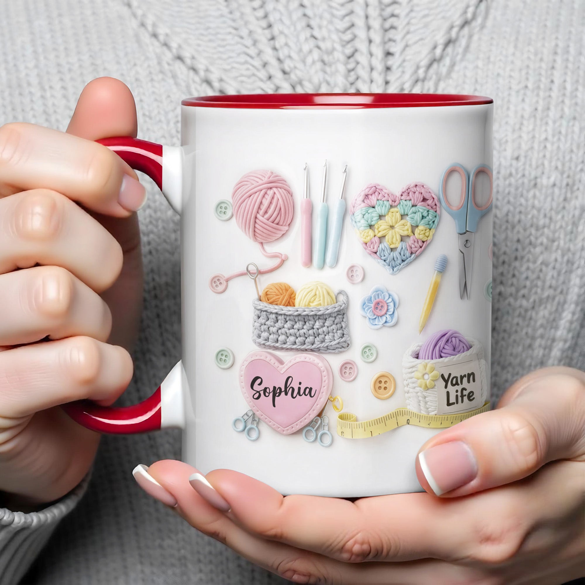 Personalized Yarn Life Accent Mug Crochet Essentials Coffee Cup Gifts For Yarn Lovers - Image 4
