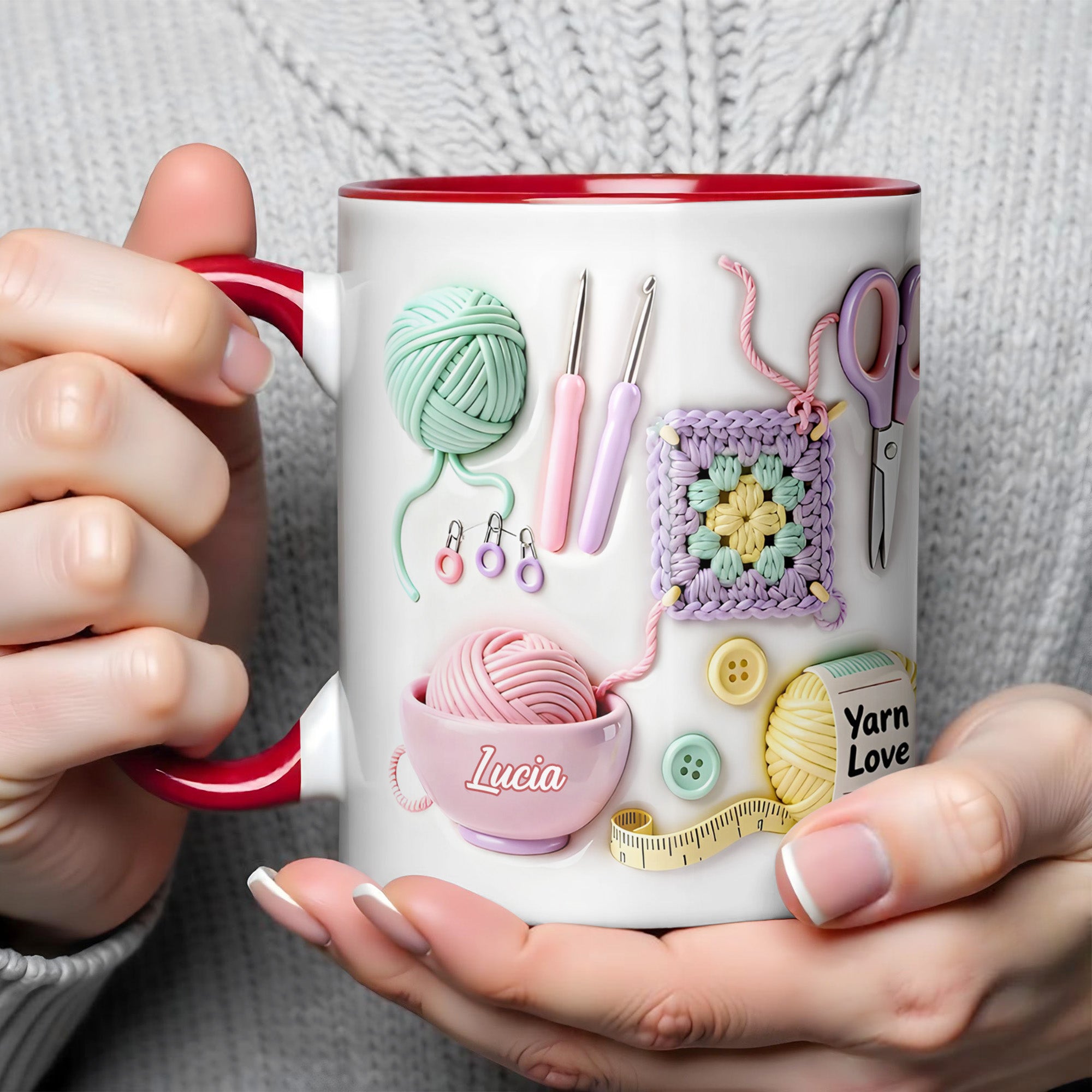 Personalized Your Yarn Crochet Accent Mug Love Crocheting Coffee Mug Yarn Lover Gifts - Image 3