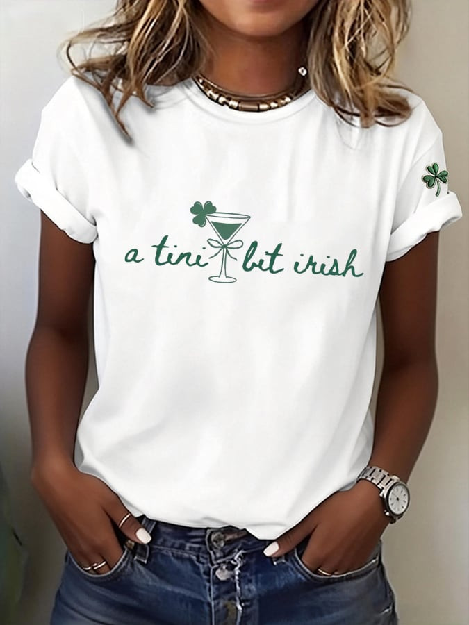 A Tini Bit Irish T Shirt St Patrick'S Day Shirt Irish Martini Clover Crewneck Irish Luck Gift - Image 2
