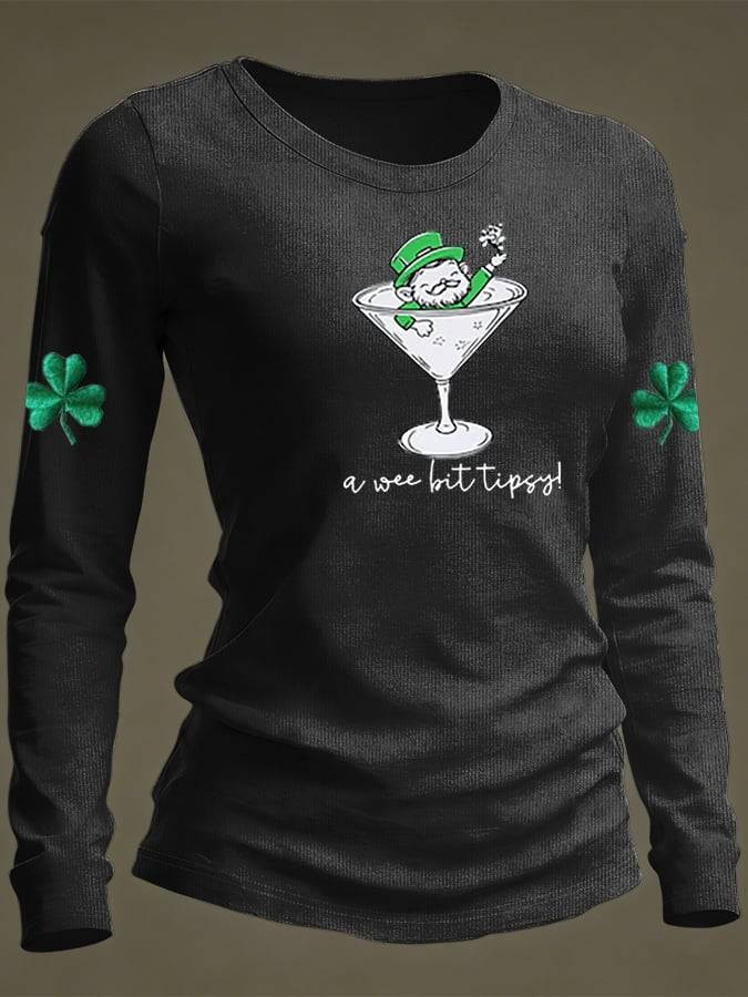 A Wee Bit Tipsy Long Sleeve Shirt Leprechaun Cute St Patricks Day Shirts Irish Celebration Gifts - Image 2